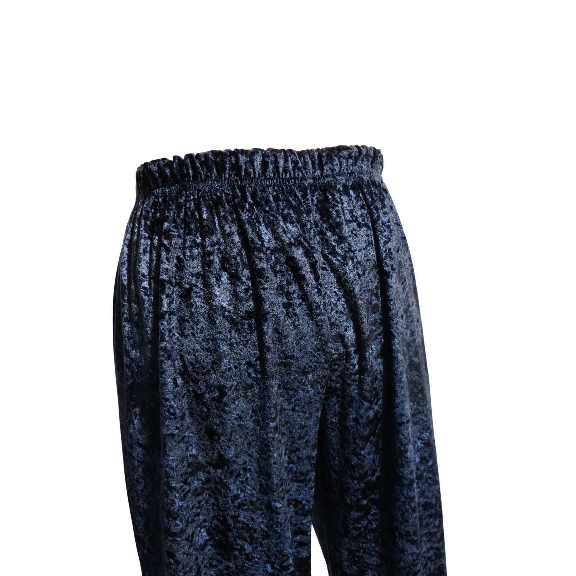 Vintage Womens L Pants Navy Crushed Velour Elastic Waist Soft Stret Size 33" - 12 Thumbnail