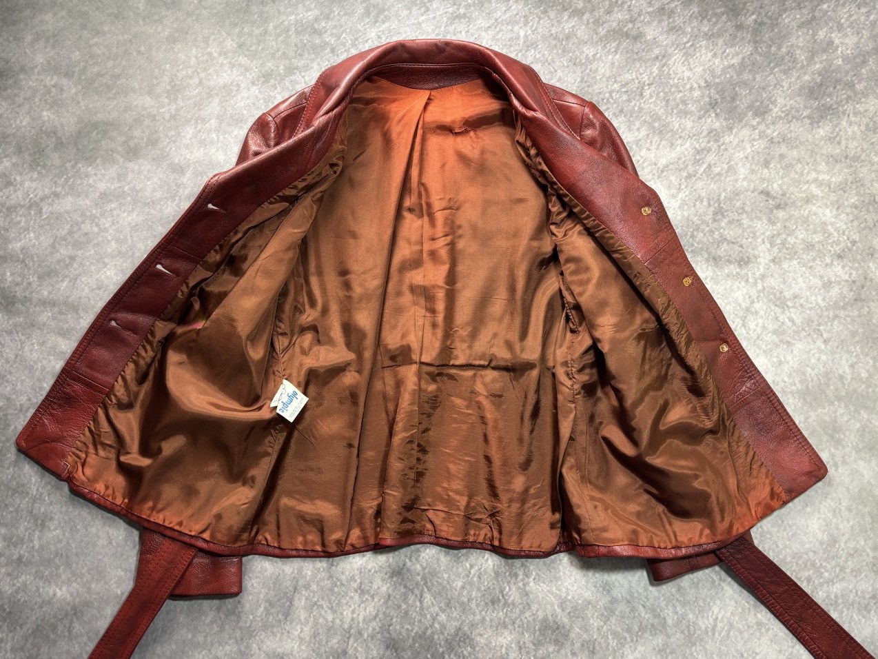 Vintage 70s Vintage Leather Jacket Belted Cropped Red Olympic Womens Size XXL / US 16-18 / IT 52-54 - 5 Thumbnail