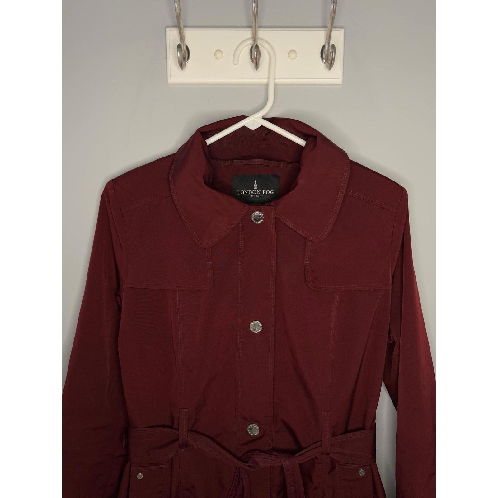 Other London Fog Belted Hooded Trench Coat Burgundy Med Size M / US 6-8 / IT 42-44 - 8 Thumbnail