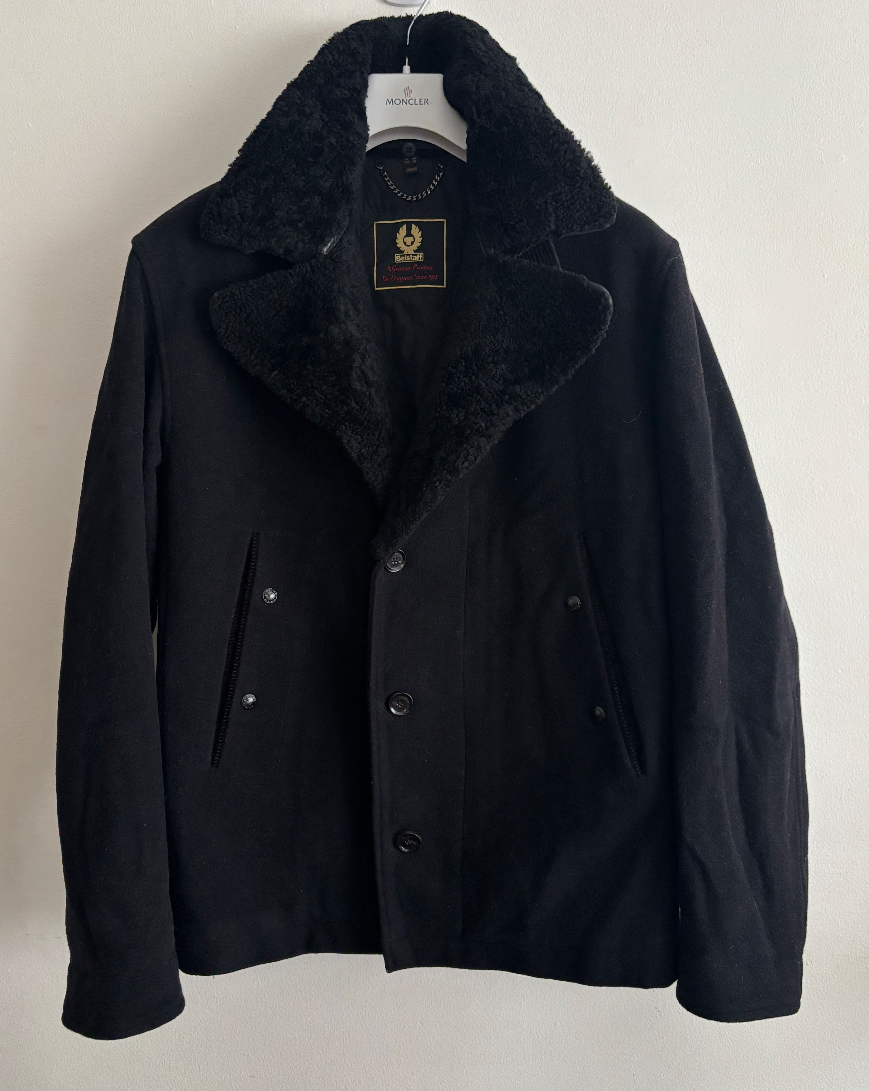 Belstaff Black Wool Trail Jacket / Pea Coat Shearling Collar Size US M / EU 48-50 / 2 - 4 Thumbnail