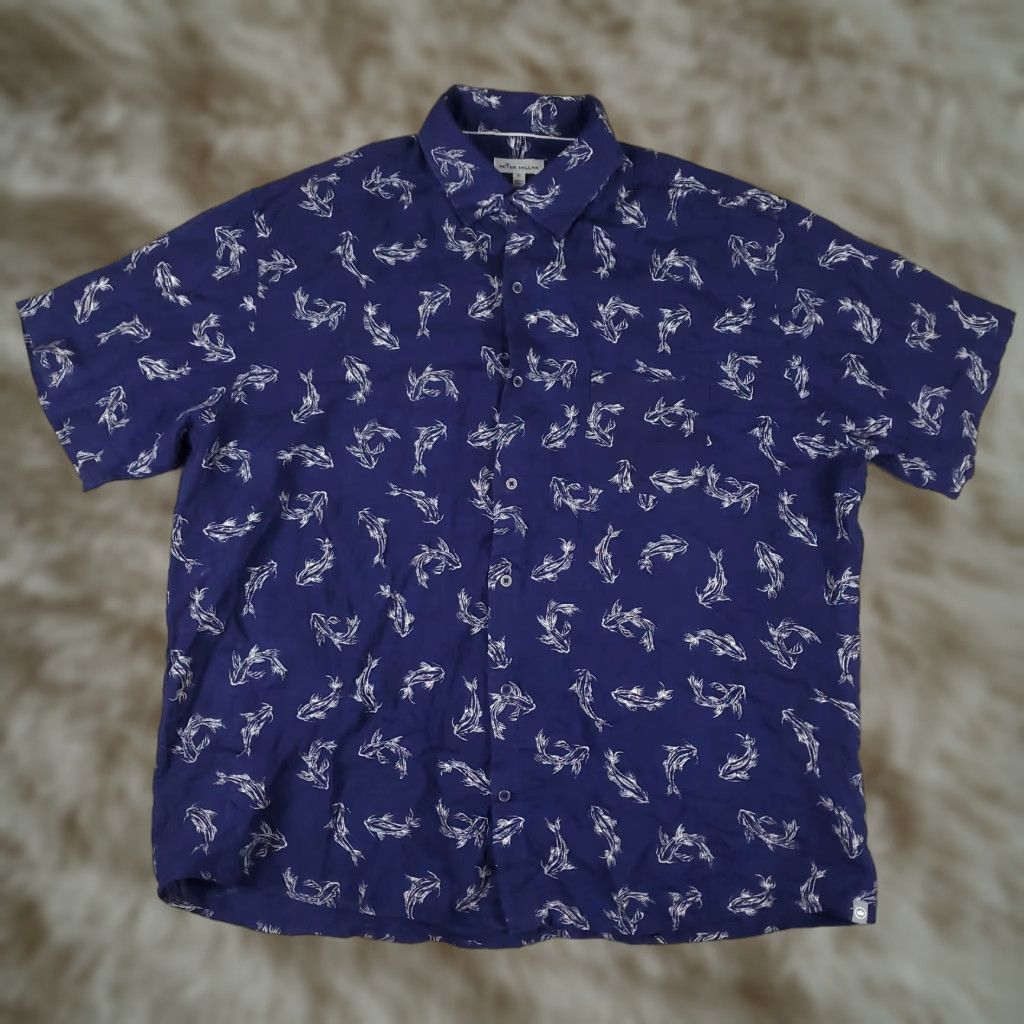 Peter Millar Shirt Men XL Navy Linen Button-Up Short Sleeve