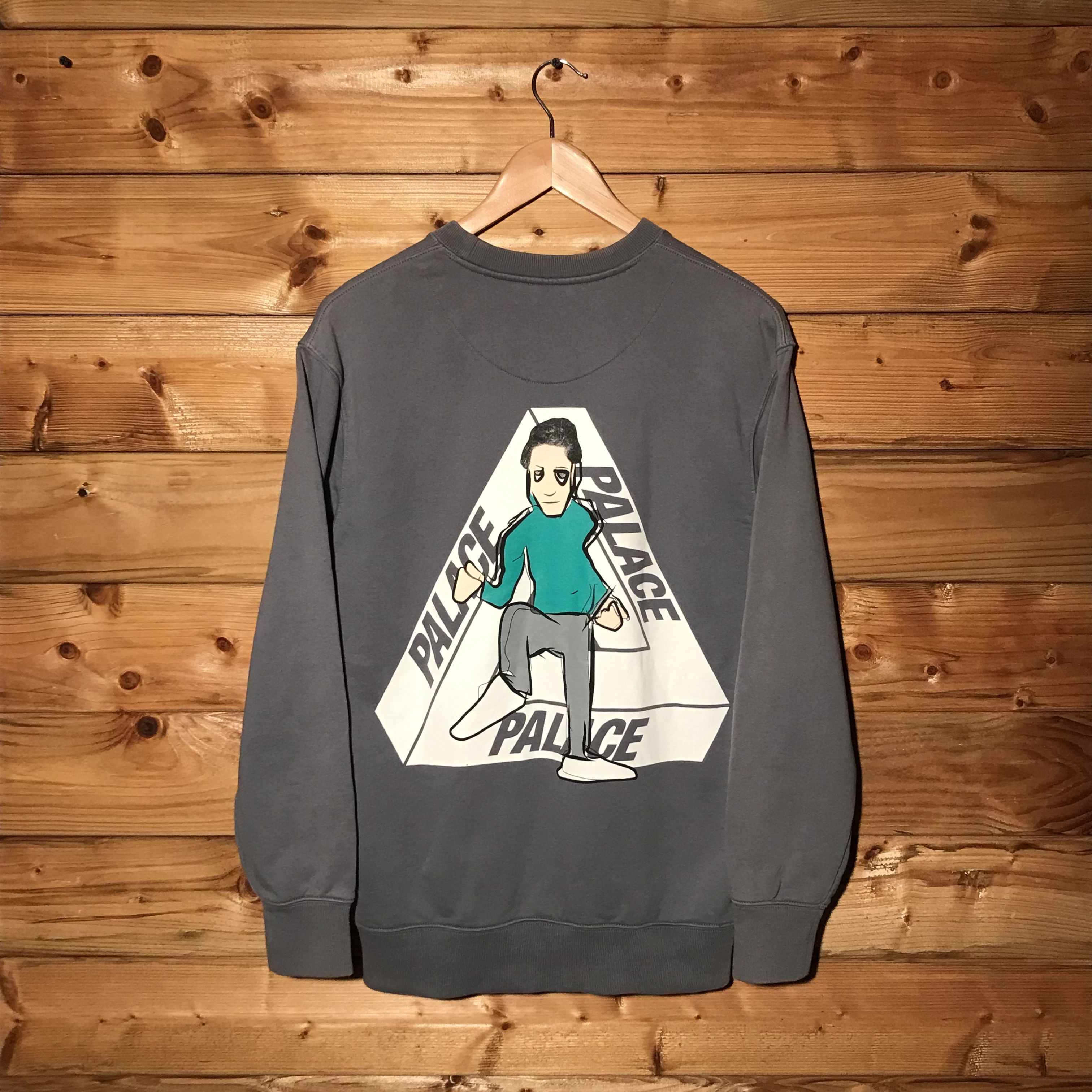 image of 2016 Palace Skateboards Jkr Dancing Man Triferg Sweatshirt in Grey, Men's (Size Small)