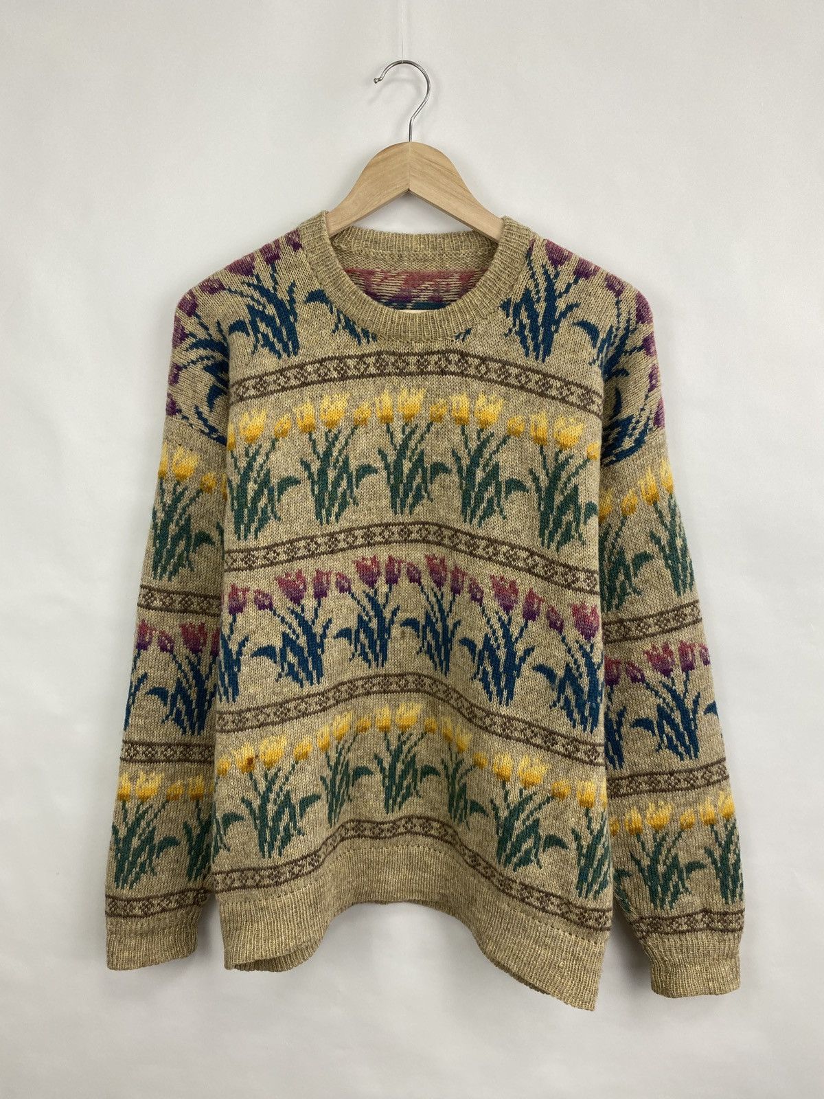 Vintage 🌷 Vintage 90s Y2K Tulips Knit Sweater Retro Rare Hype Size US M / EU 48-50 / 2 - 2 Thumbnail