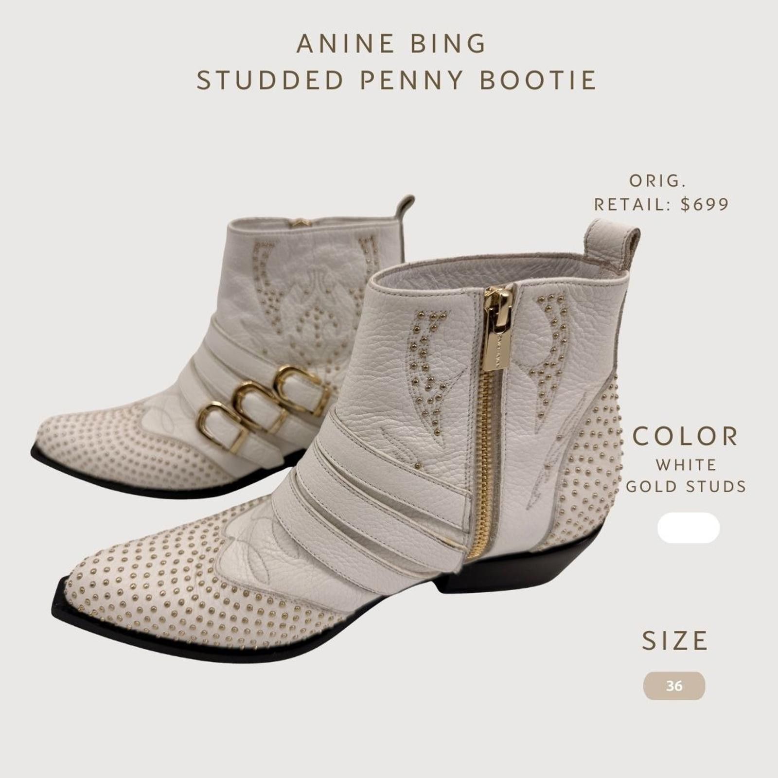 Other Anine Bing Studded Penny Bootie White Gold Studs EU 36 Size US 6 / IT 36 - 2 Thumbnail