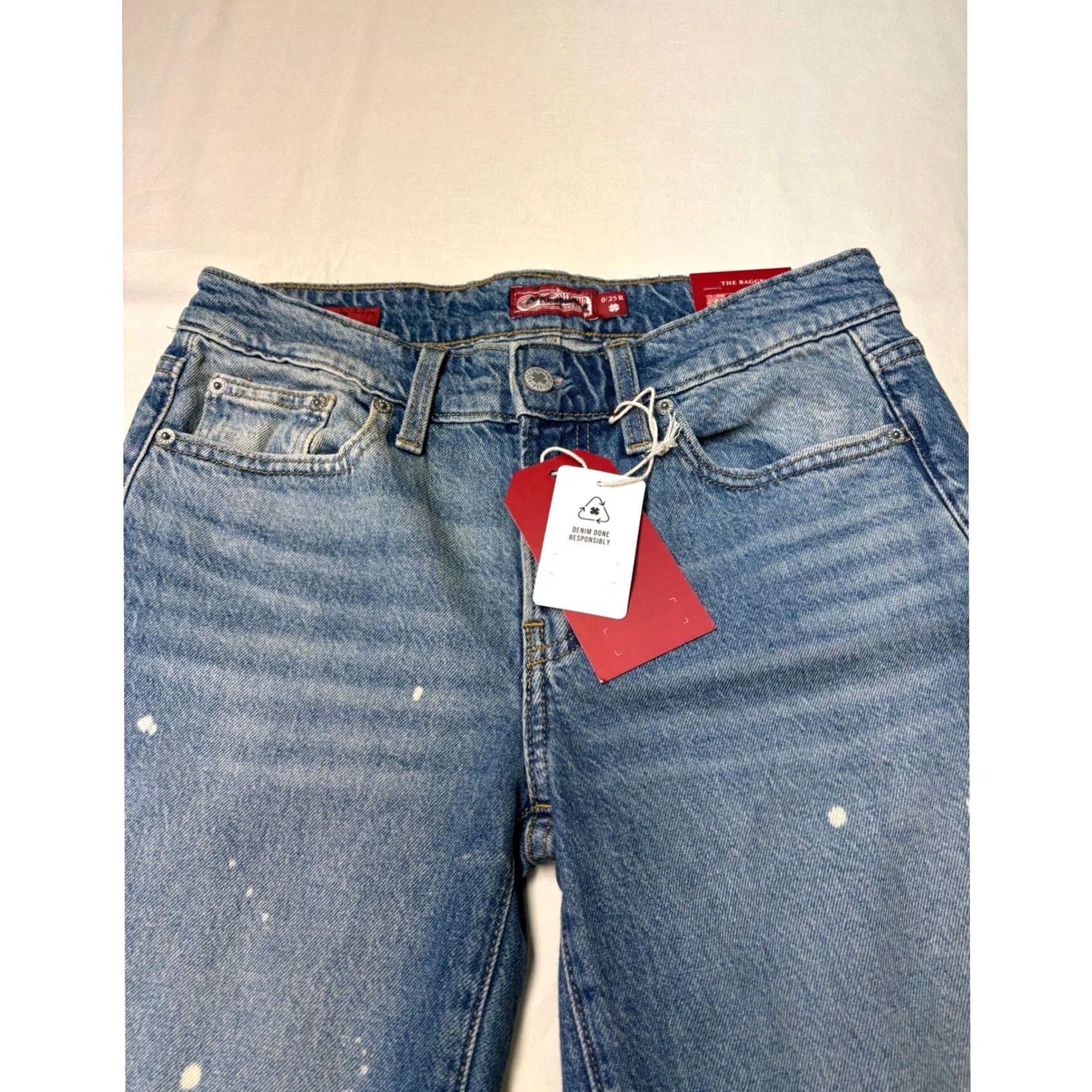 Lucky Brand NWT Lucky Brand Lucky Legend The Baggy Jeans Blue Paint Splatter 30 X 31.5 5-Pocket Wide-Leg Denim Womens Jeans Size 30" / US 8 / IT 44 - 2 Thumbnail