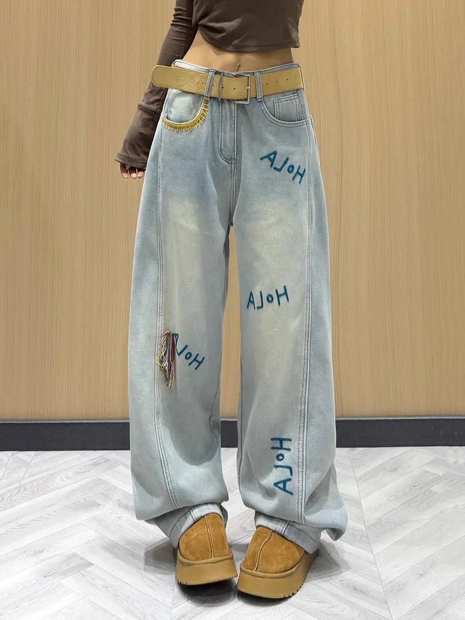 Japanese Brand × Jean Retro embroidered straight leg jeans Size US 30 / EU 46 - 1 Thumbnail