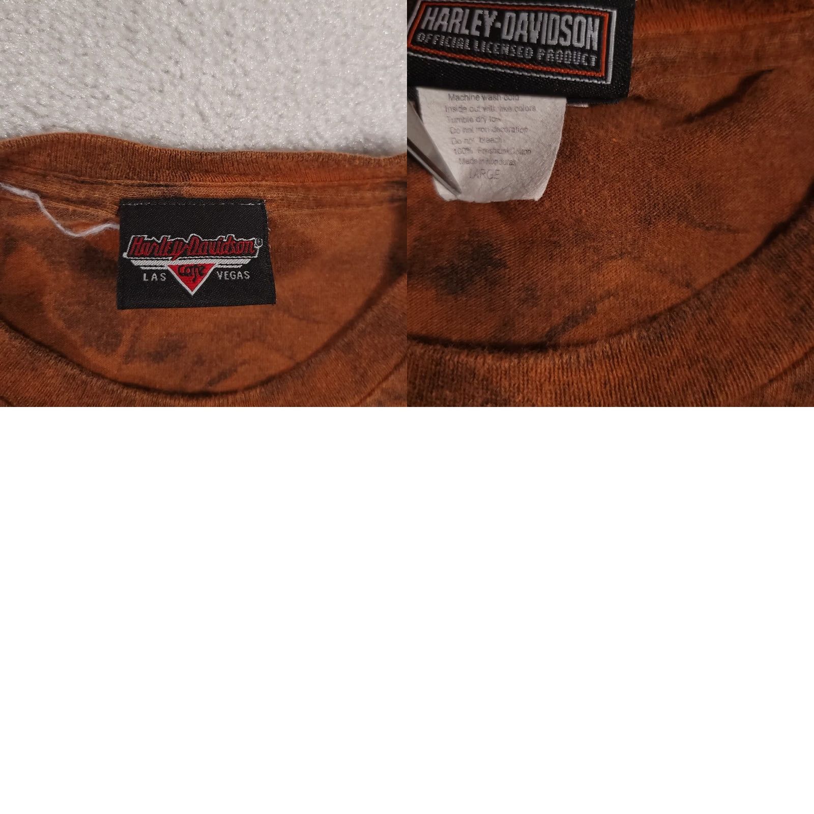 Harley Davidson VINTAGE Harley-Davidson T-Shirt Mens Large Orange Tie Dye Las Vegas Cafe Motorcycle Graphic Print Crew Neck Short Sleeve Logo 90s Mens Size US L / EU 52-54 / 3 - 9 Thumbnail