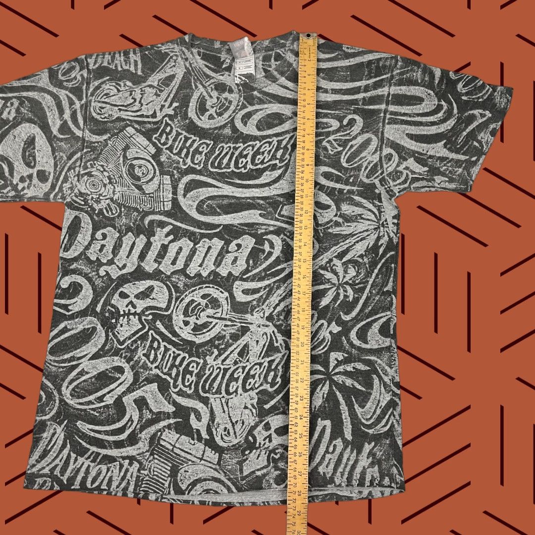Fruit Of The Loom VINTAGE Daytona Bike Week Shirt Men Large Gray AOP All Over Biker Skull Graphic T-Shirt Size US L / EU 52-54 / 3 - 1 Thumbnail