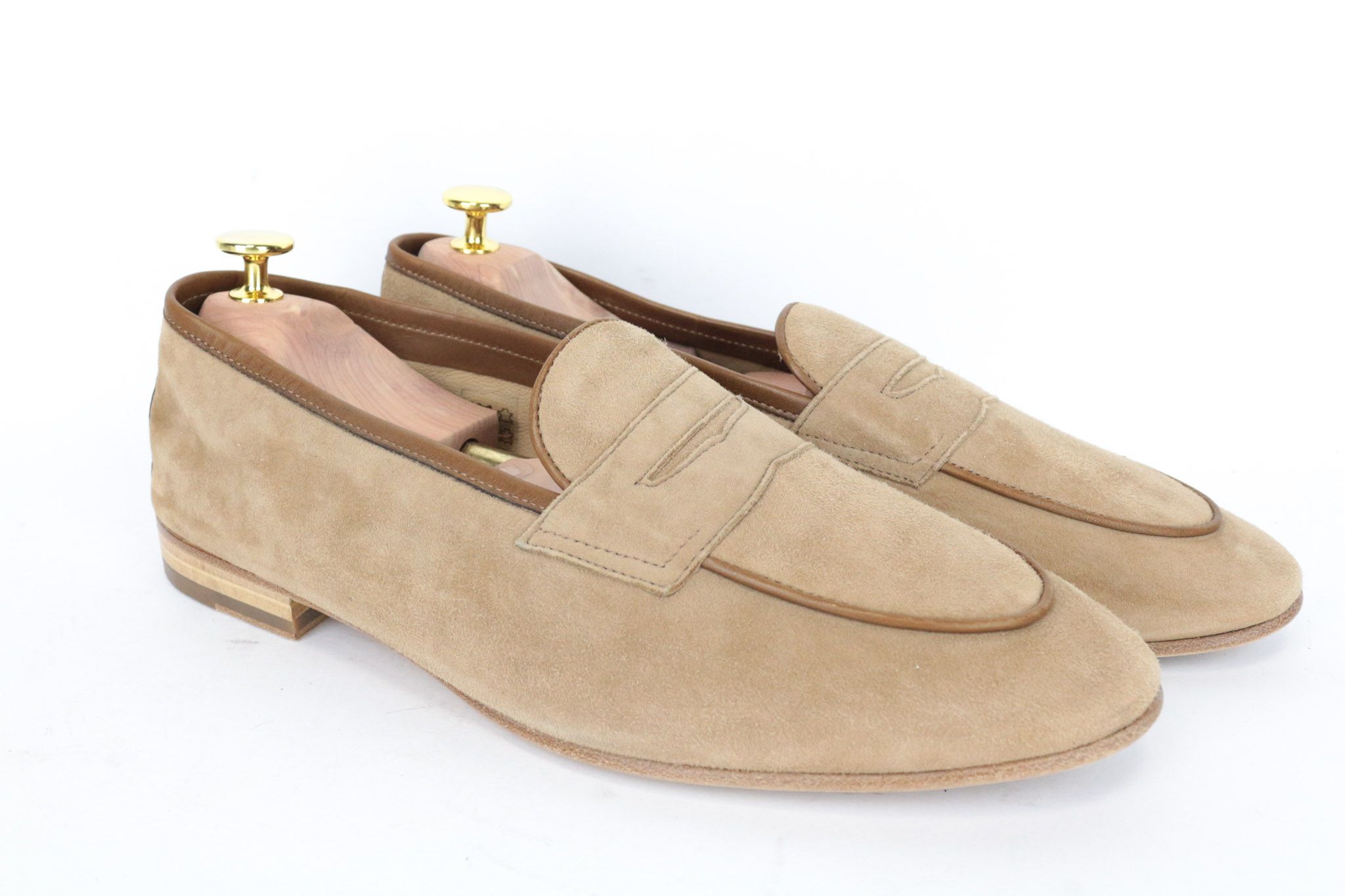 image of Suitsupply Eu43 Sand Brown Leather Suede Slip-On Loafers 67979, Men's (Size 10)