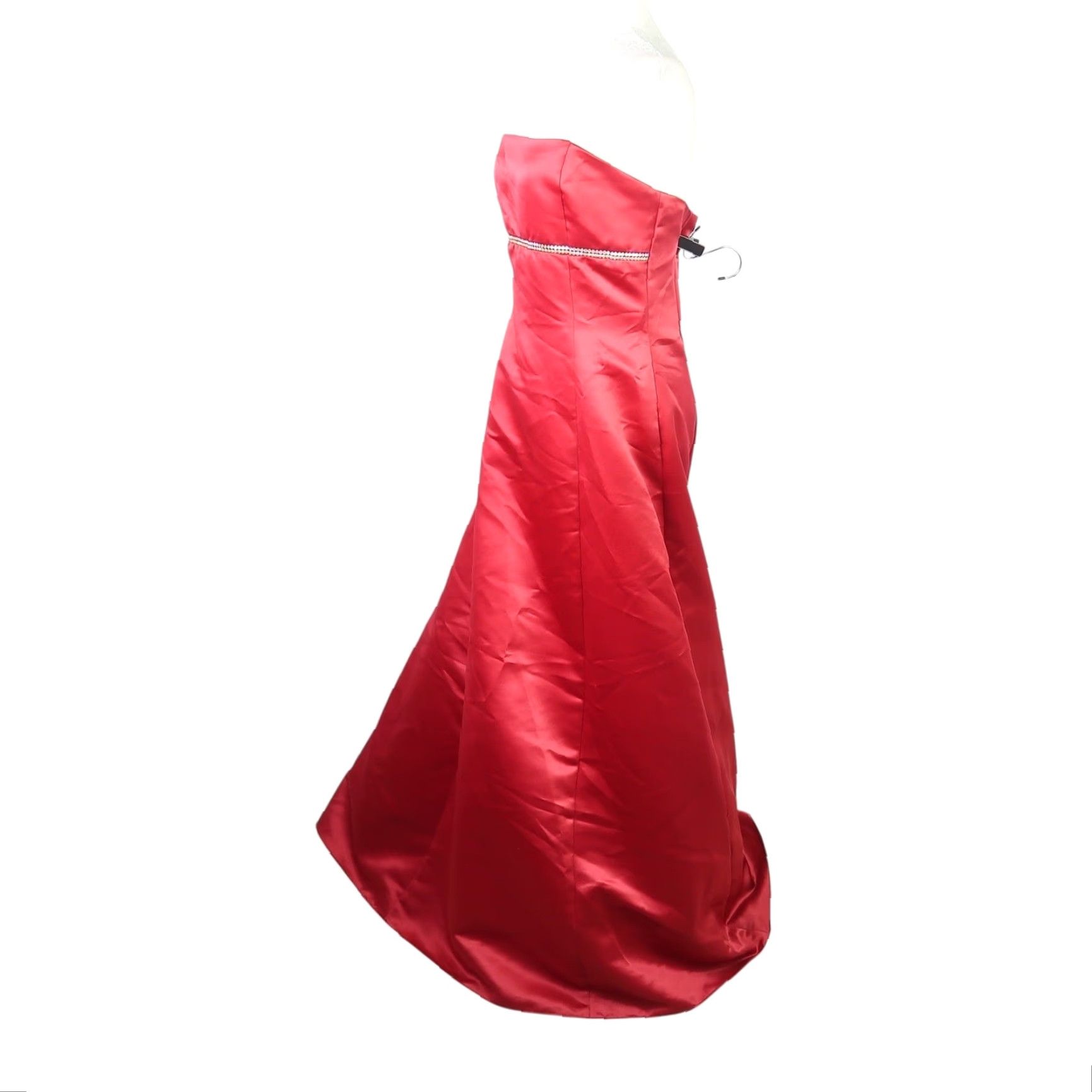 Vintage VINTAGE Scott McClintock Red Satin Strapless Floor Length Gown Prom Dress 10 90s Women's Formal Maxi Rhinestone Zip Off the Shoulder Ball Gown Dress Size L / US 10 / IT 46 - 3 Thumbnail