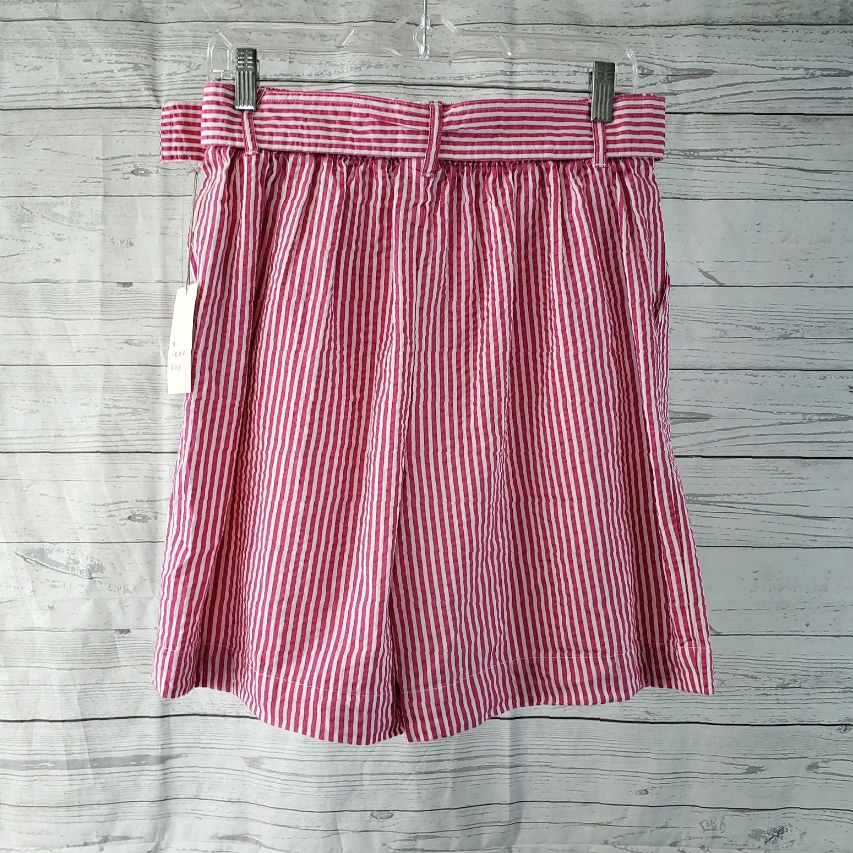 Vintage A New Day Womens Shorts Belted High Rise 13.5" Rise Cotton Pink White Striped Size M S/M Casual Womens Size 28" / US 6 / IT 42 - 2 Thumbnail