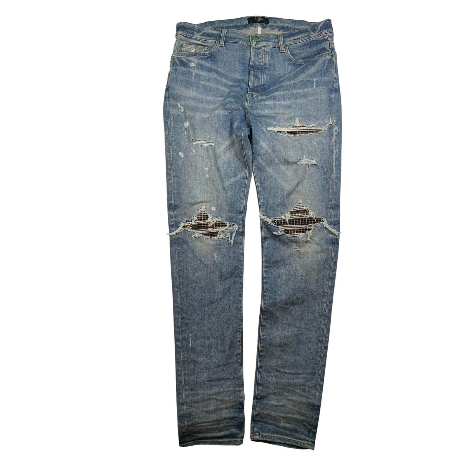 Amiri Amiri MX1 Light Wash & Orange, Plaid Grid Jeans Size US 38 / EU 54 - 1 Thumbnail