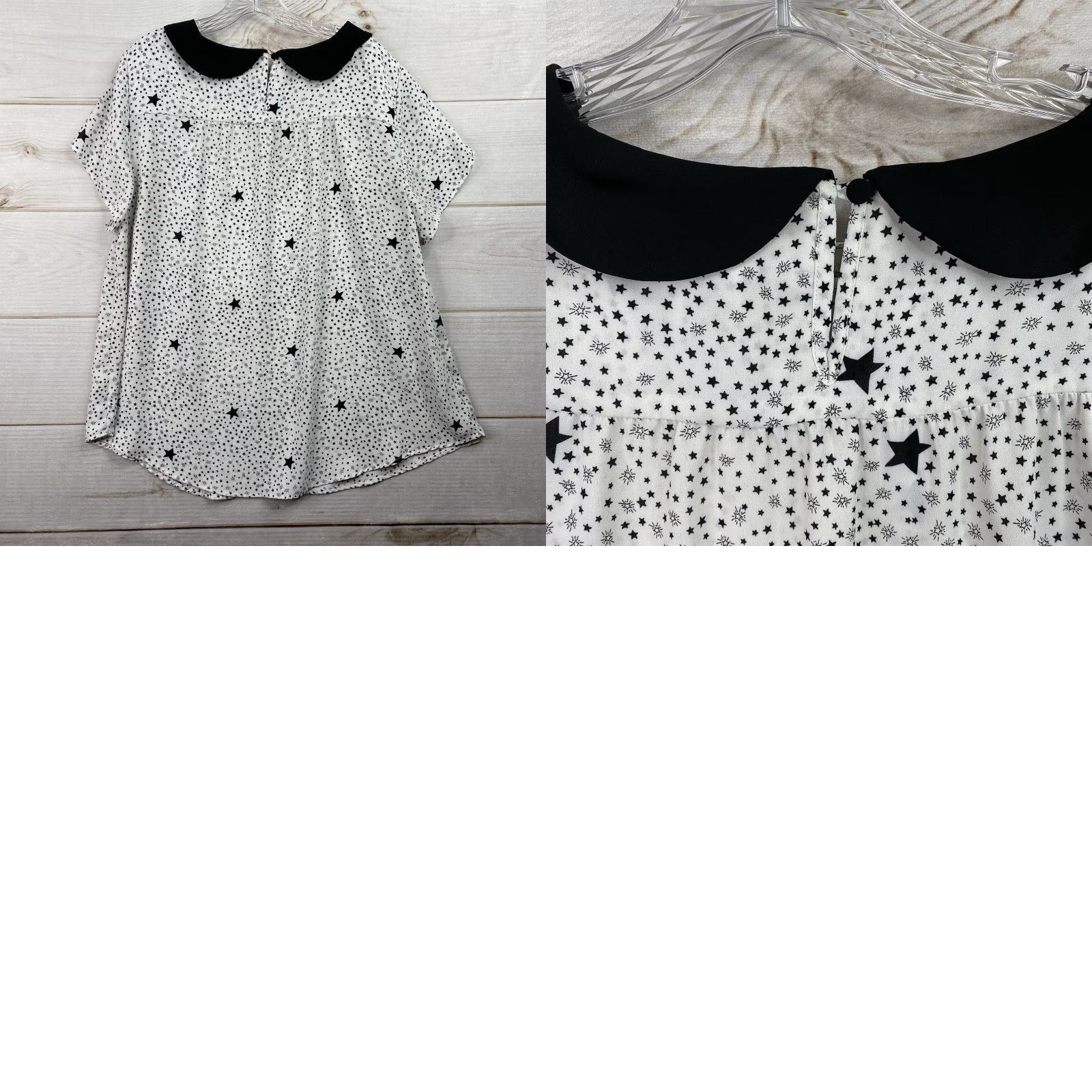Torrid Torrid Top 1X Black White Collared Celestial Star Print Semi Sheer Short Sl Shirt Adult Plus Multicolor Moon Stars Tie-Dye Theme Womens Size XL / US 12-14 / IT 48-50 - 8 Thumbnail