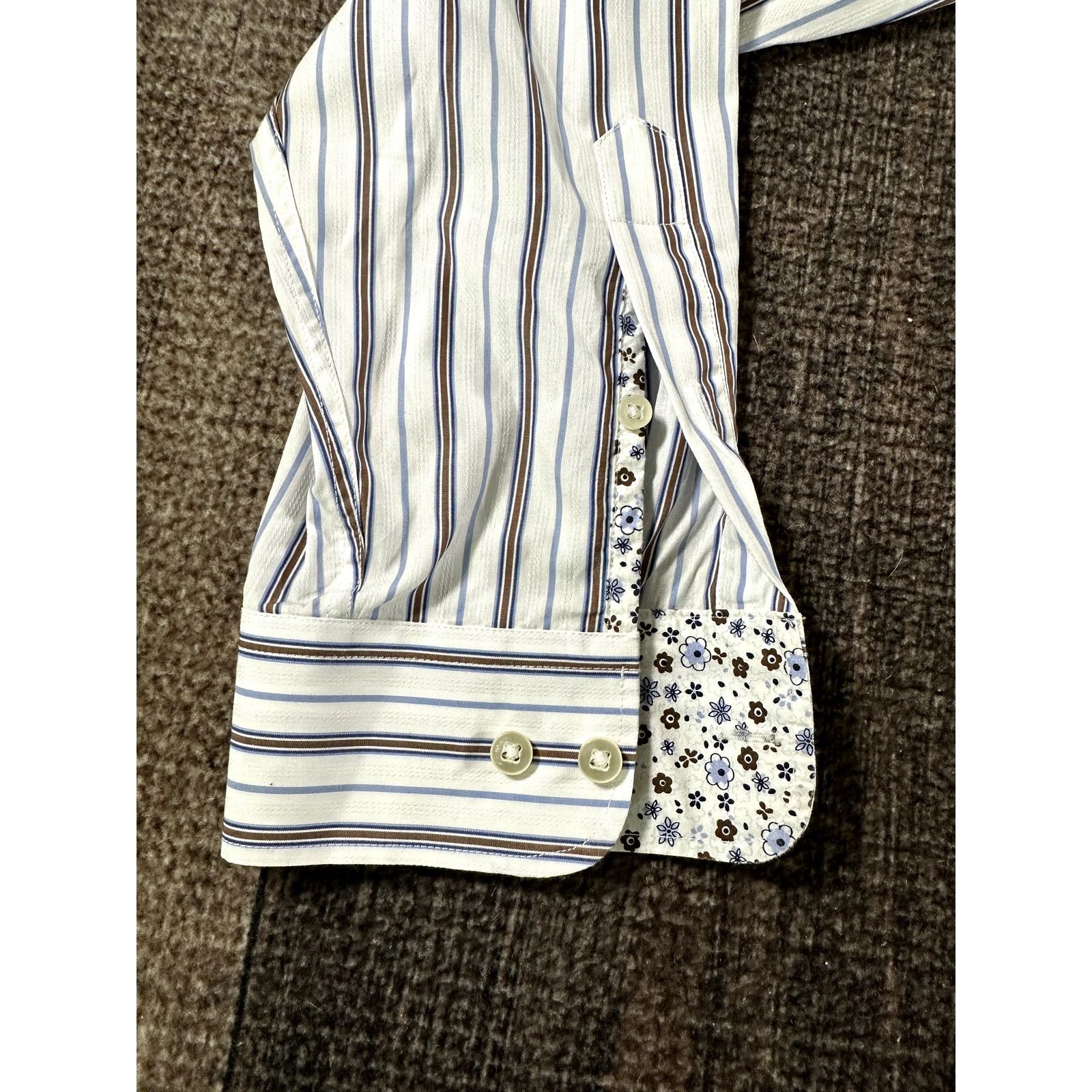Egara Egara Dress Shirt Mens XL Slim Fit Blue Brown White Striped Size US XL / EU 56 / 4 - 6 Thumbnail