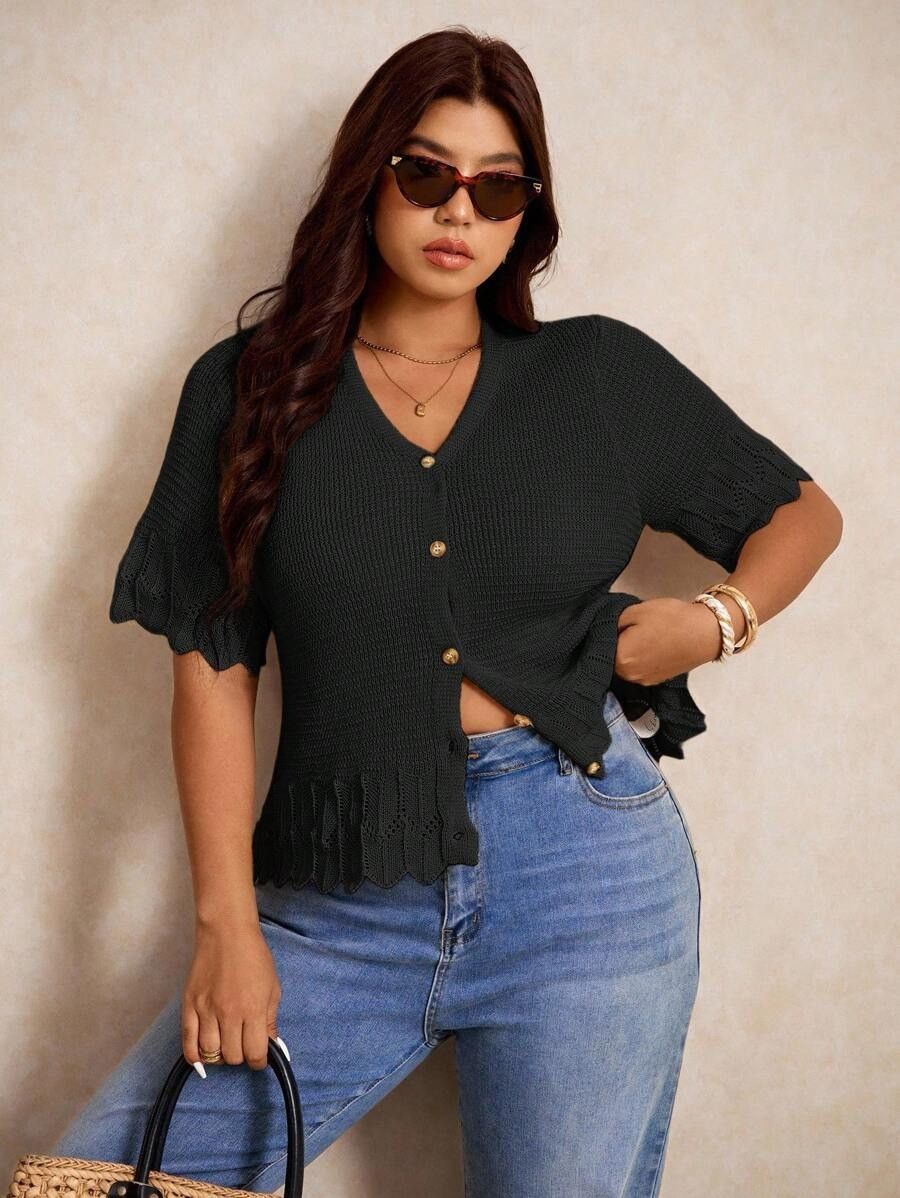 Other Elaquor Plus Size Casual Solid Color Short Sleeve Cardigan Size XL / US 12-14 / IT 48-50 - 1 Thumbnail