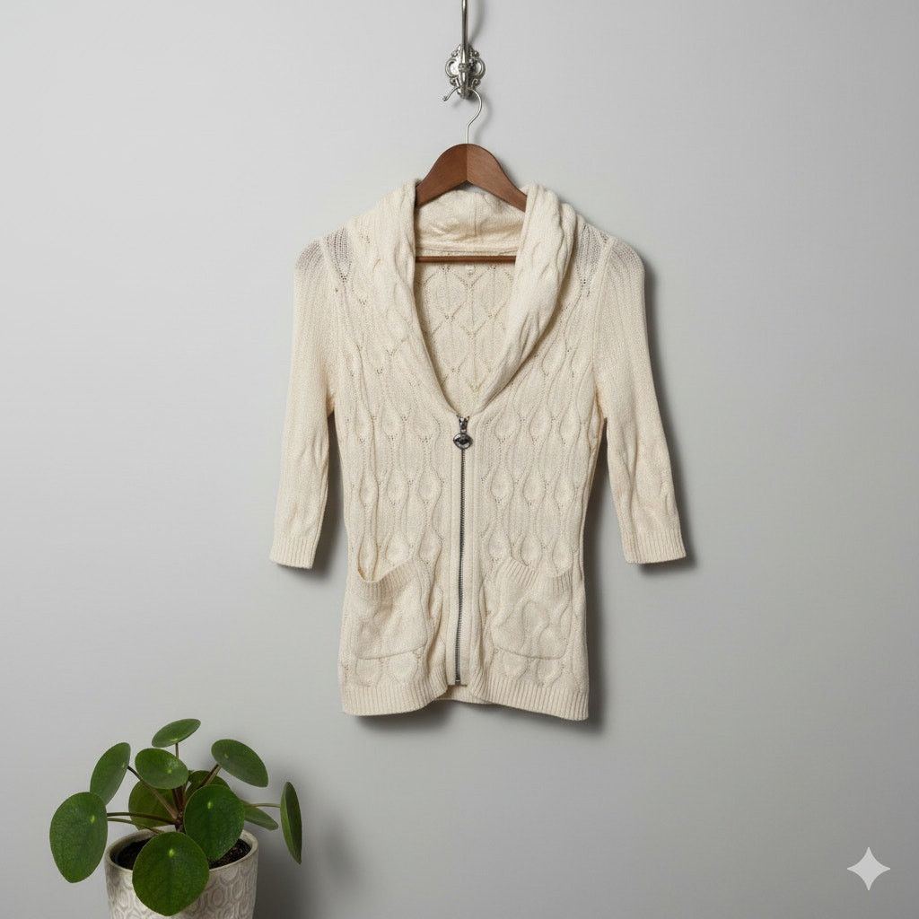 DKNY DKNY Womens Knit Open Knit Zip Cardigan Size XS 3/4 Sleeve Size XS / US 0-2 / IT 36-38 - 1 Thumbnail
