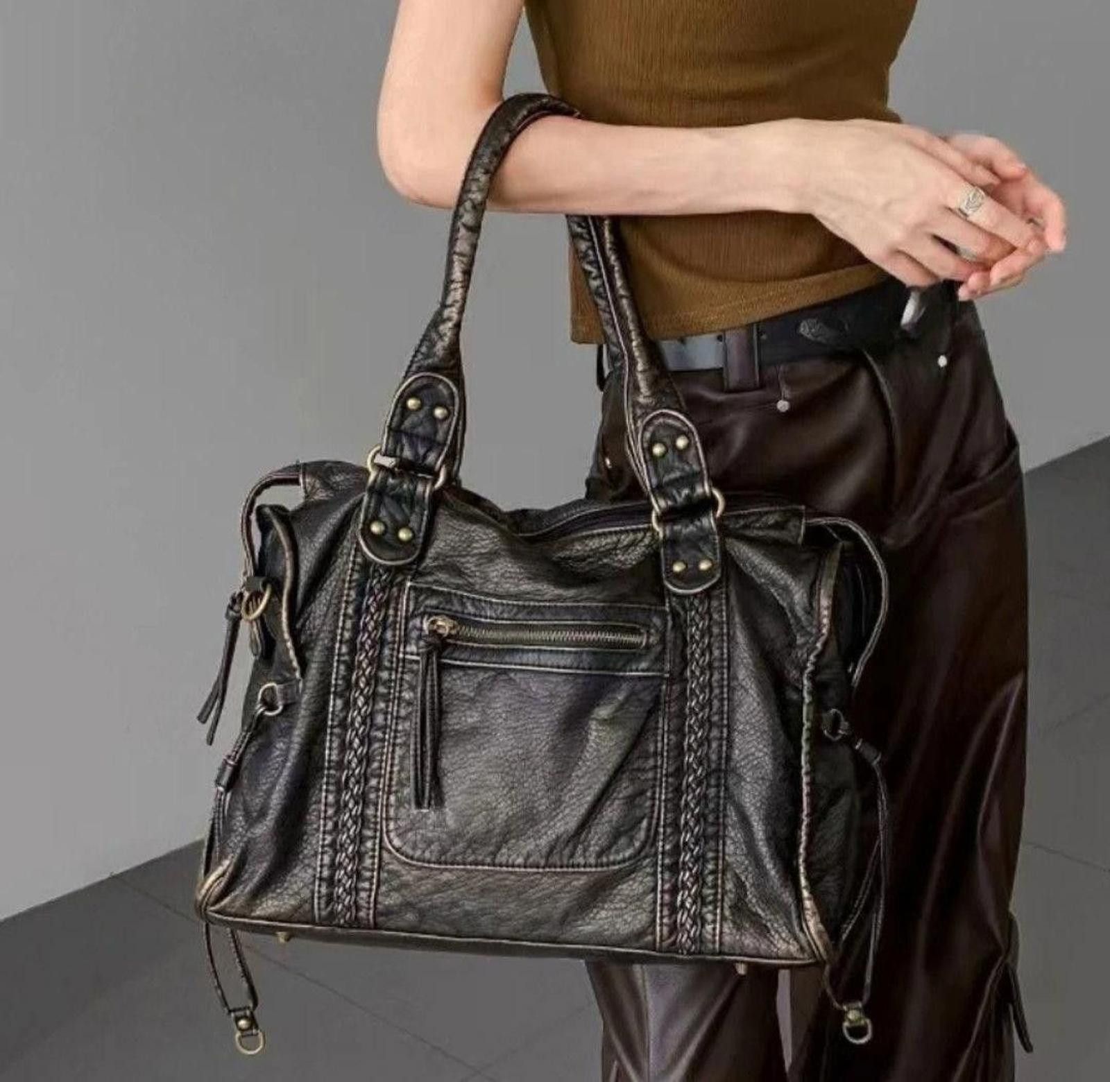 Leather Y2K Girl Vintage Faux Leather Shoulder Carry Bag Hype Size ONE SIZE - 5 Thumbnail
