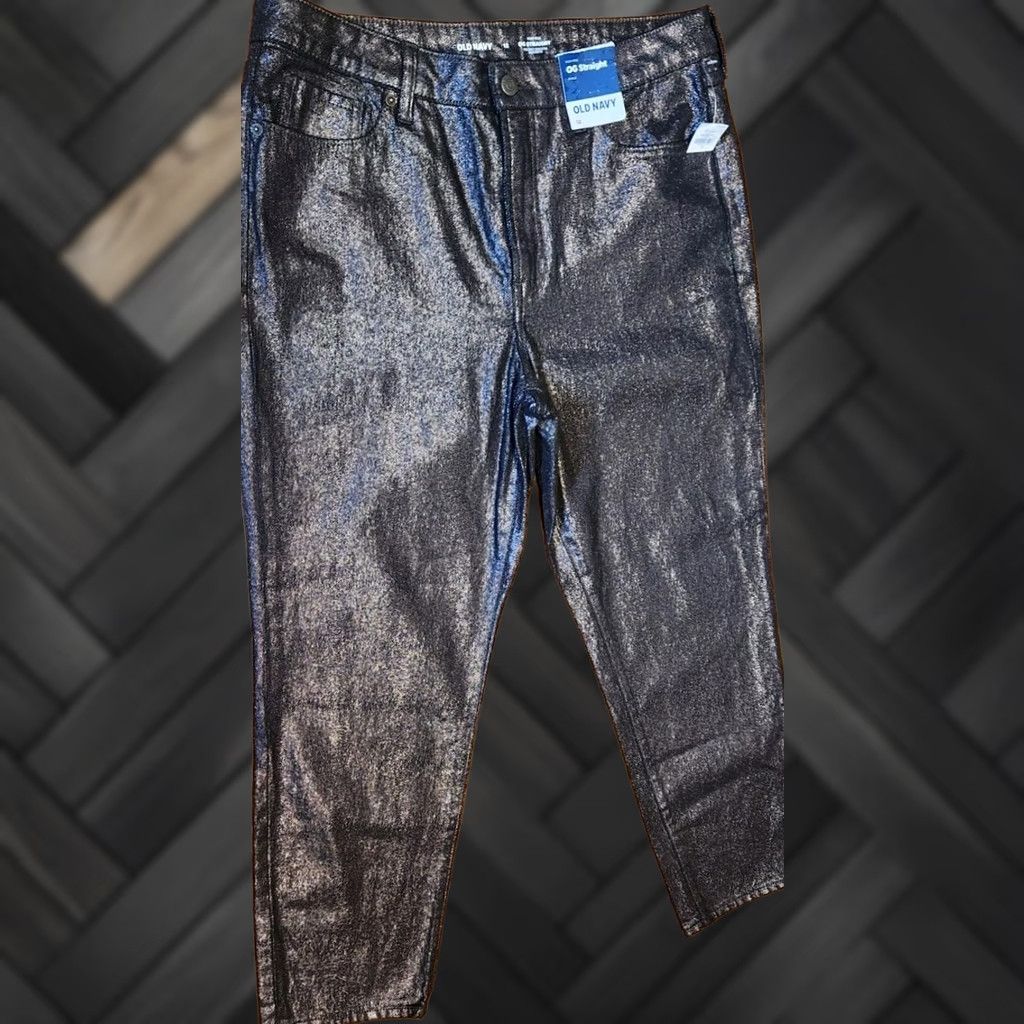 Old Navy VINTAGE Old Navy High-Waist Shine OG Straight Ankle Jeans Womens 12 Black Shine Pant NWT NEW Size 34" / US 12 / IT 48 - 1 Thumbnail