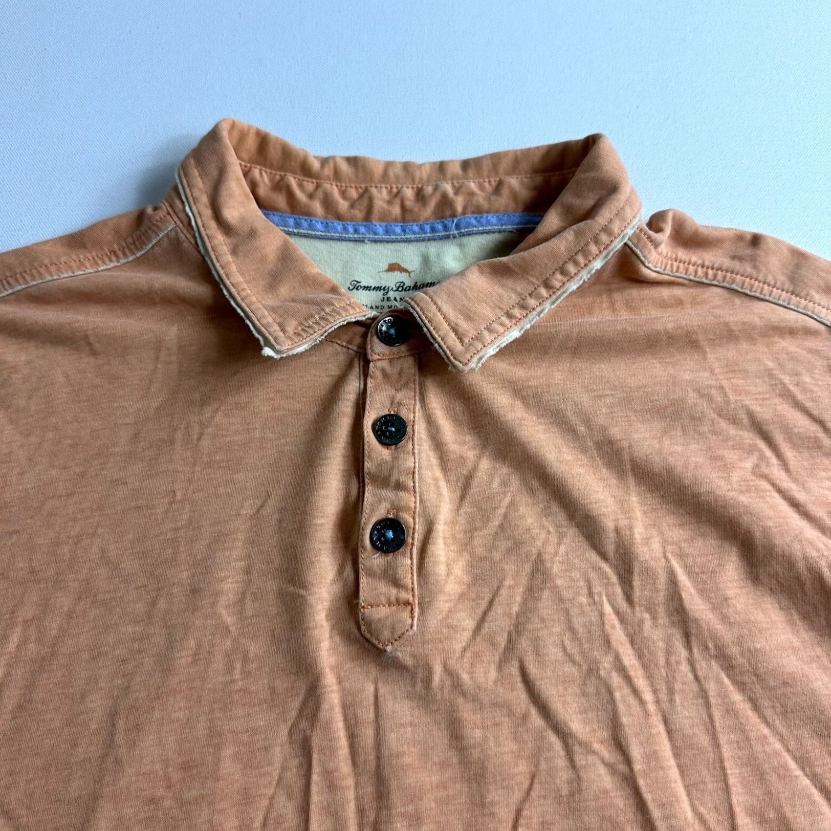 Tommy Bahama Tommy Bahama Jeans Island Modern Fit Cotton Orange Polo Shirt Men XL Distressed Size US XL / EU 56 / 4 - 3 Thumbnail