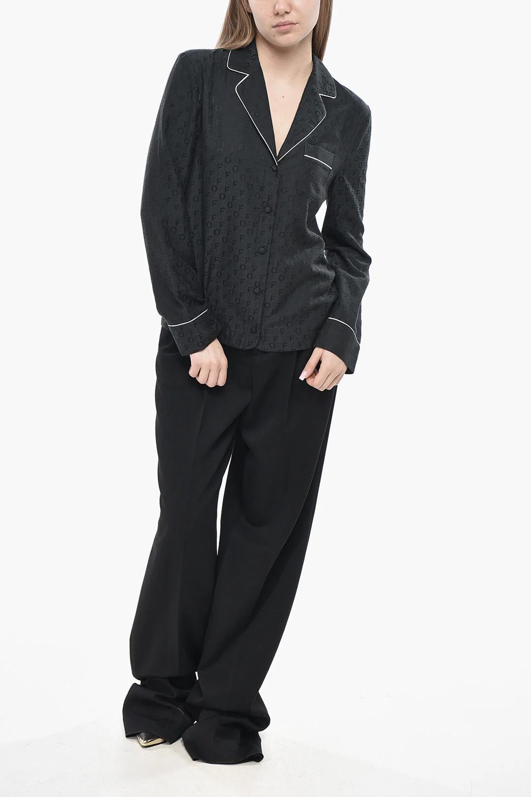 Off-White og1mm0426 Cotton Jacquard Shirt in Black Size S / US 4 / IT 40 - 4 Thumbnail