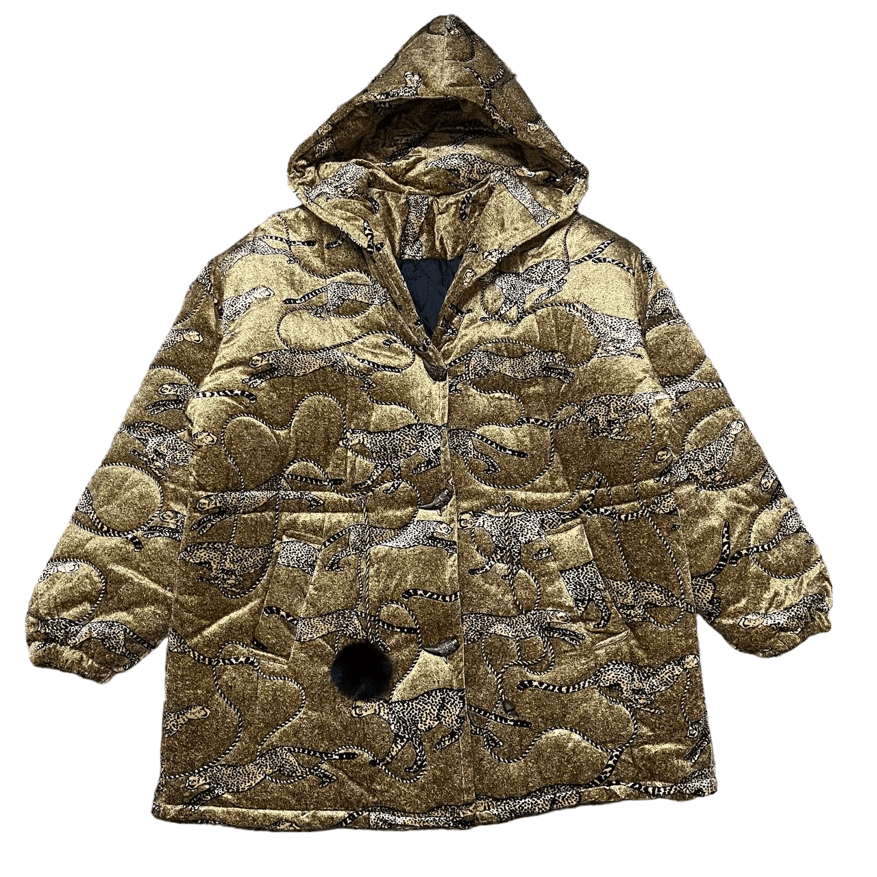image of Vintage Leopard Design Puffer Hooded Jacket in Gold, Men's (Size Large)