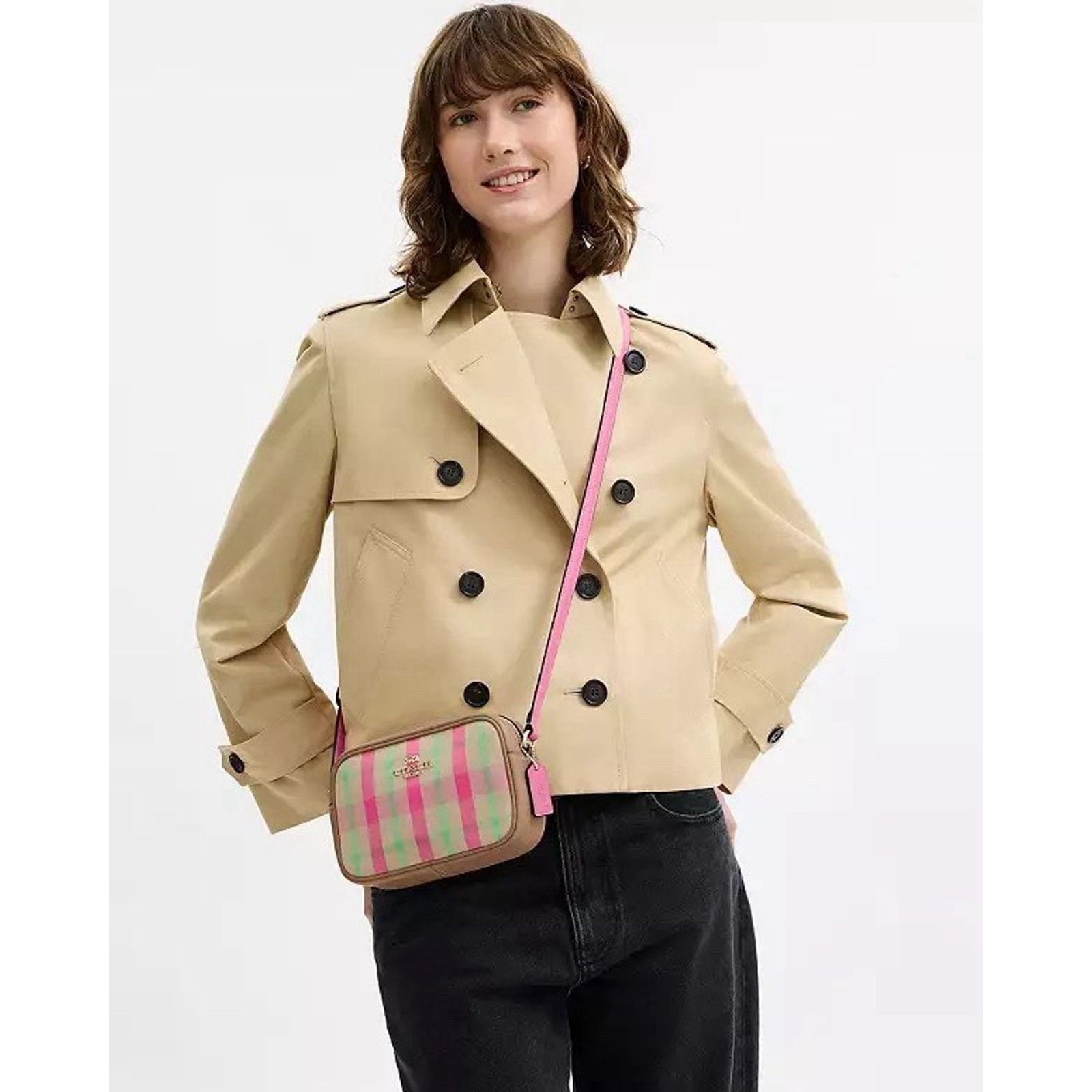 Coach NWT COACH Mini Jamie Camera Bag Plaid CBM37 Gold/Pink Size ONE SIZE - 6 Thumbnail