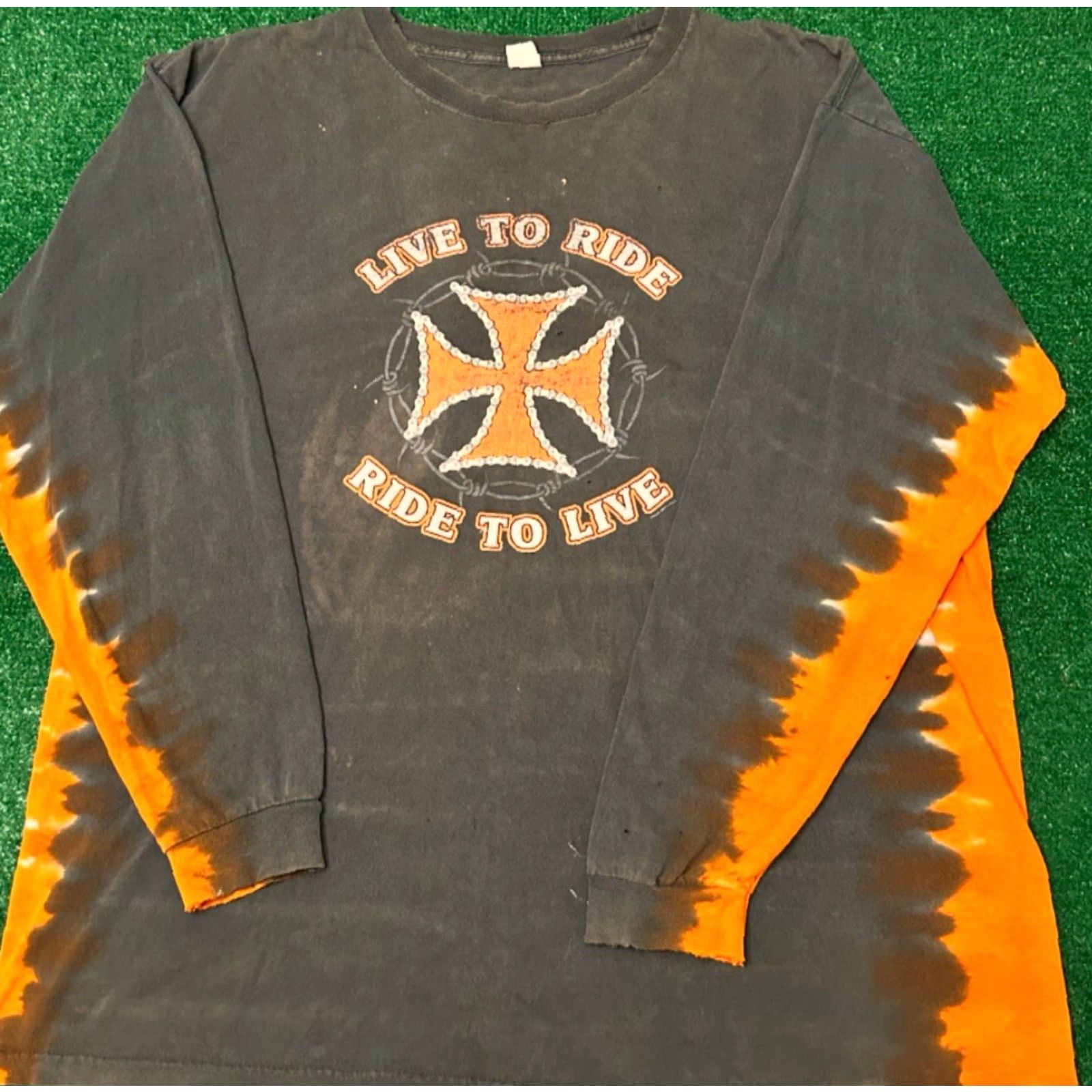 Olive VINTAGE Y2K Biker Live To Ride Choppers Distressed Tie Dye Long Sleeve Shirt XL Size US XL / EU 56 / 4 - 7 Thumbnail