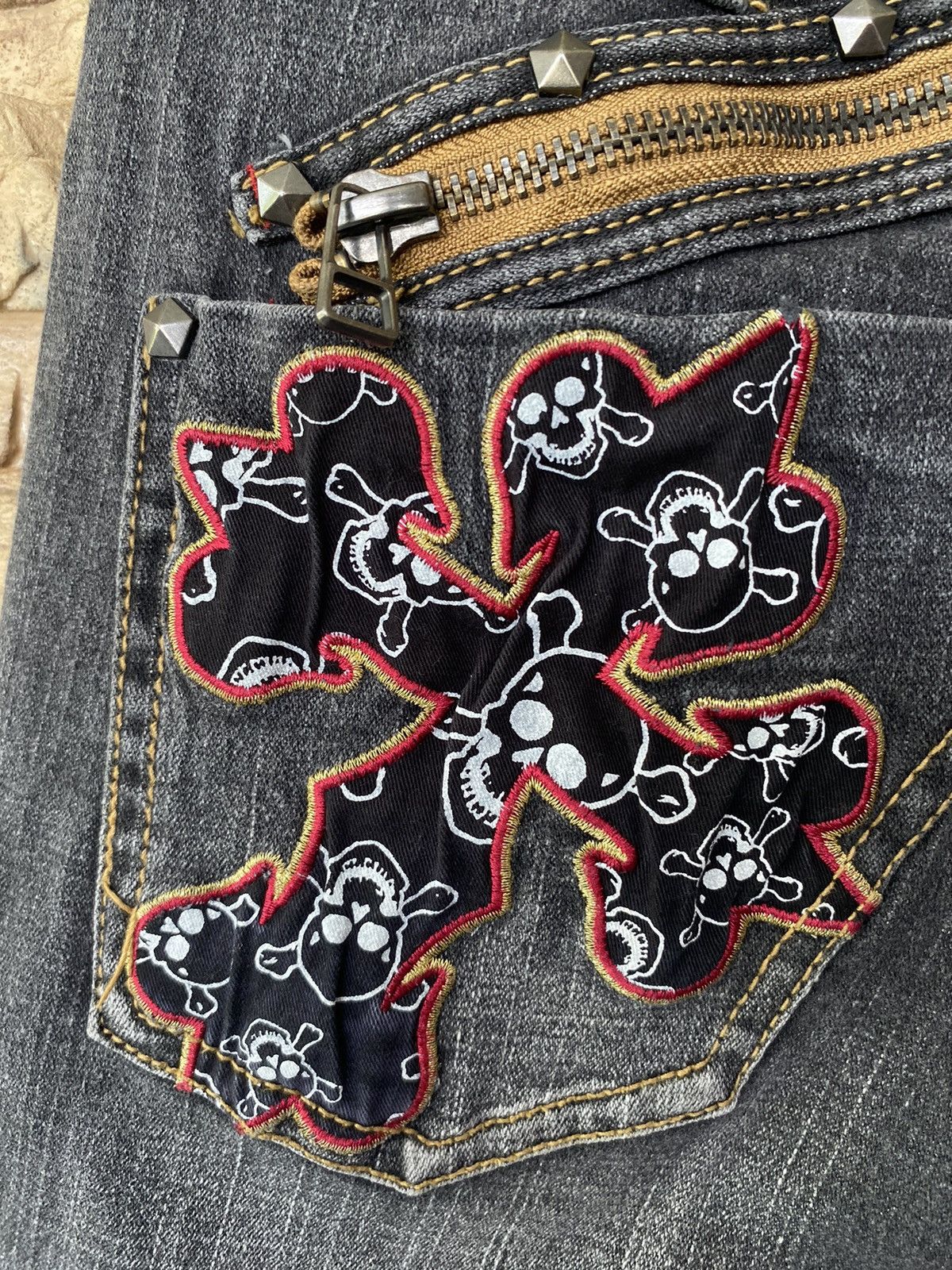 If Six Was Nine BCBG Skull Cross 💀 Flare Jeans Button Boot Cut Size US 33 - 7 Thumbnail