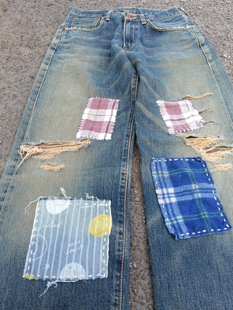 Edwin THRASHED vintage Edwin 505x selvedge patchwork denim. Size US 28 / EU 44 - 8 Thumbnail