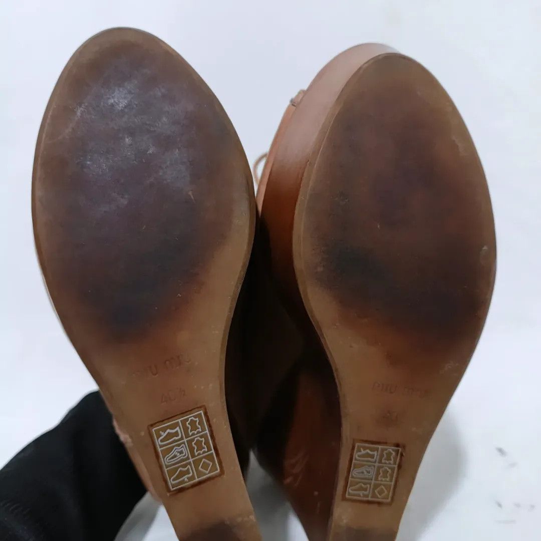 Miu Miu Miu Miu Leather Lace Up Wedges / Womens Boots Size US 10.5 / IT 40.5 - 9 Thumbnail