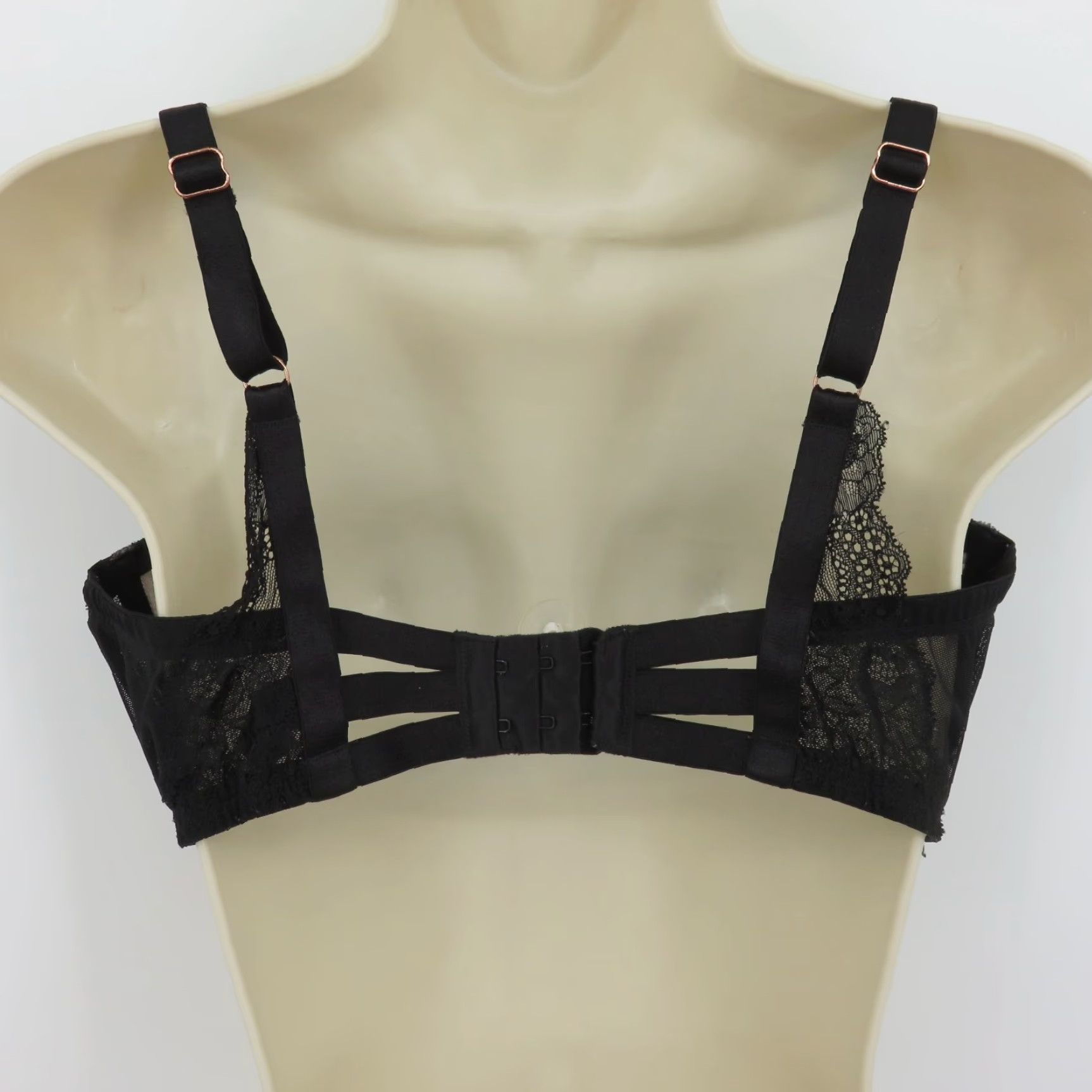 Vintage Smart & Sexy Bra 38D SA1225 Black Floral Flower Lace Underwire Unlined Lace Up Size ONE SIZE - 6 Thumbnail