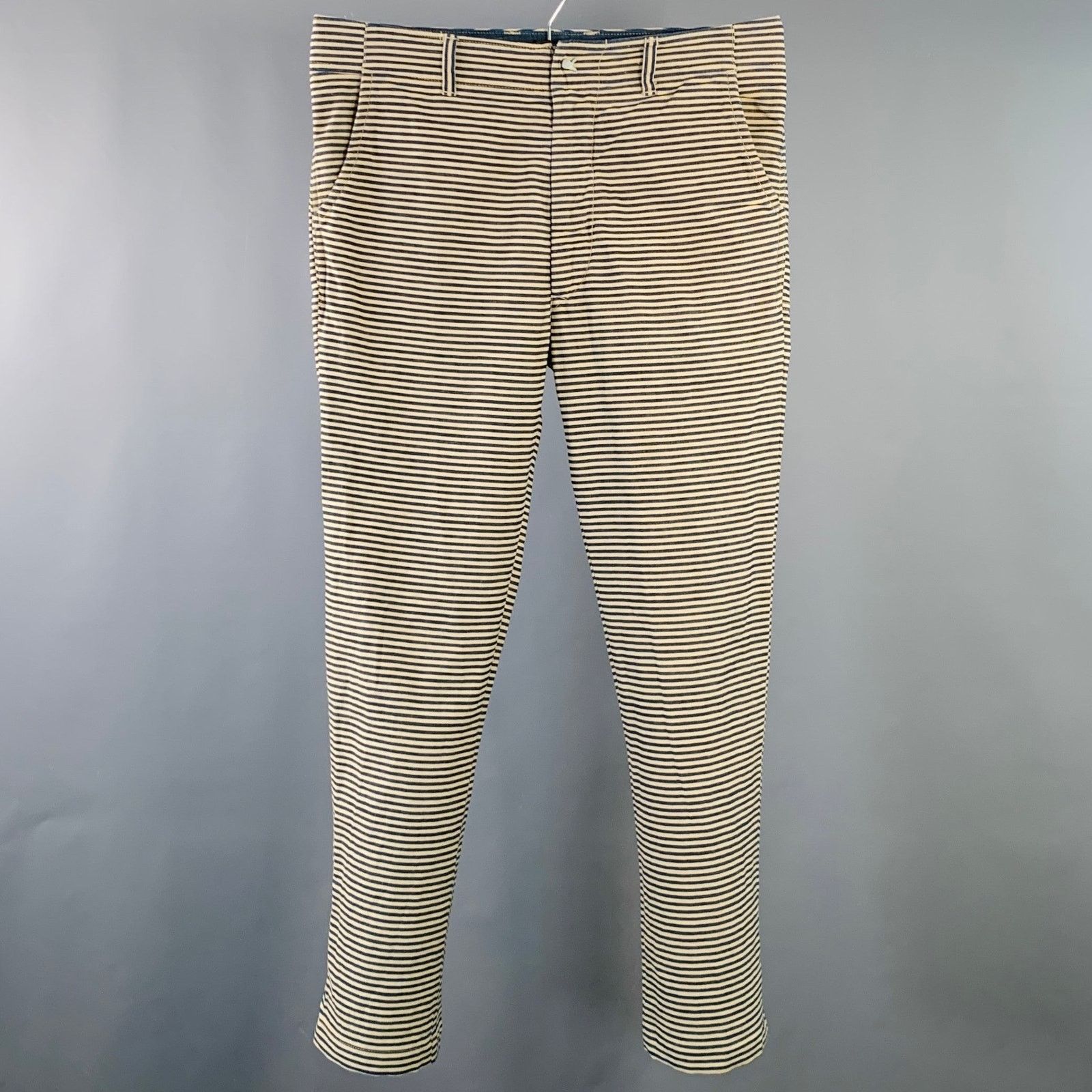 45rpm 45rpm Size 34 Cream Blue Stripe Cotton Straight Casual Pants Size US 34 / EU 50 - 1 Thumbnail