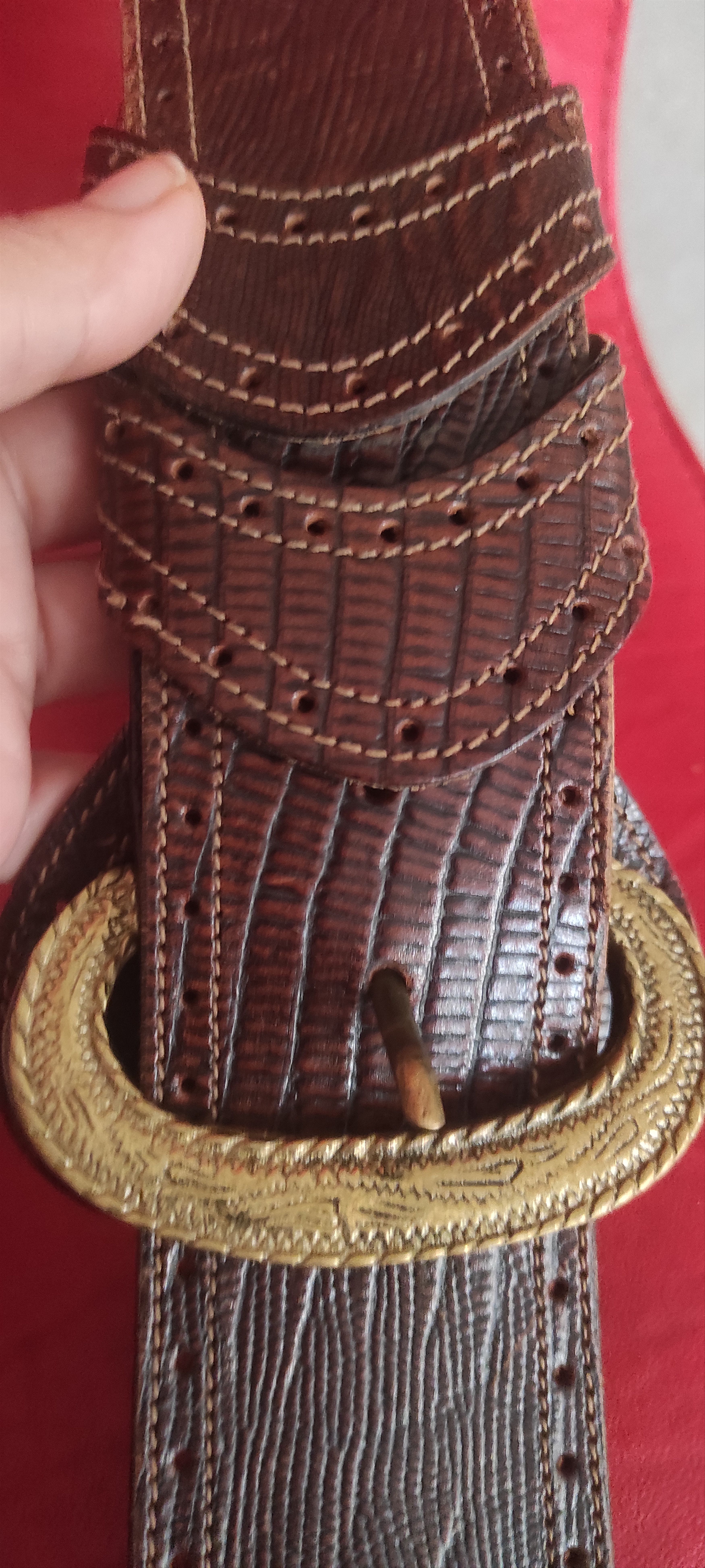 Genuine Leather Il Cinturaio Western Leather Belt Brass Buckle Made in Italy Size ONE SIZE - 5 Thumbnail