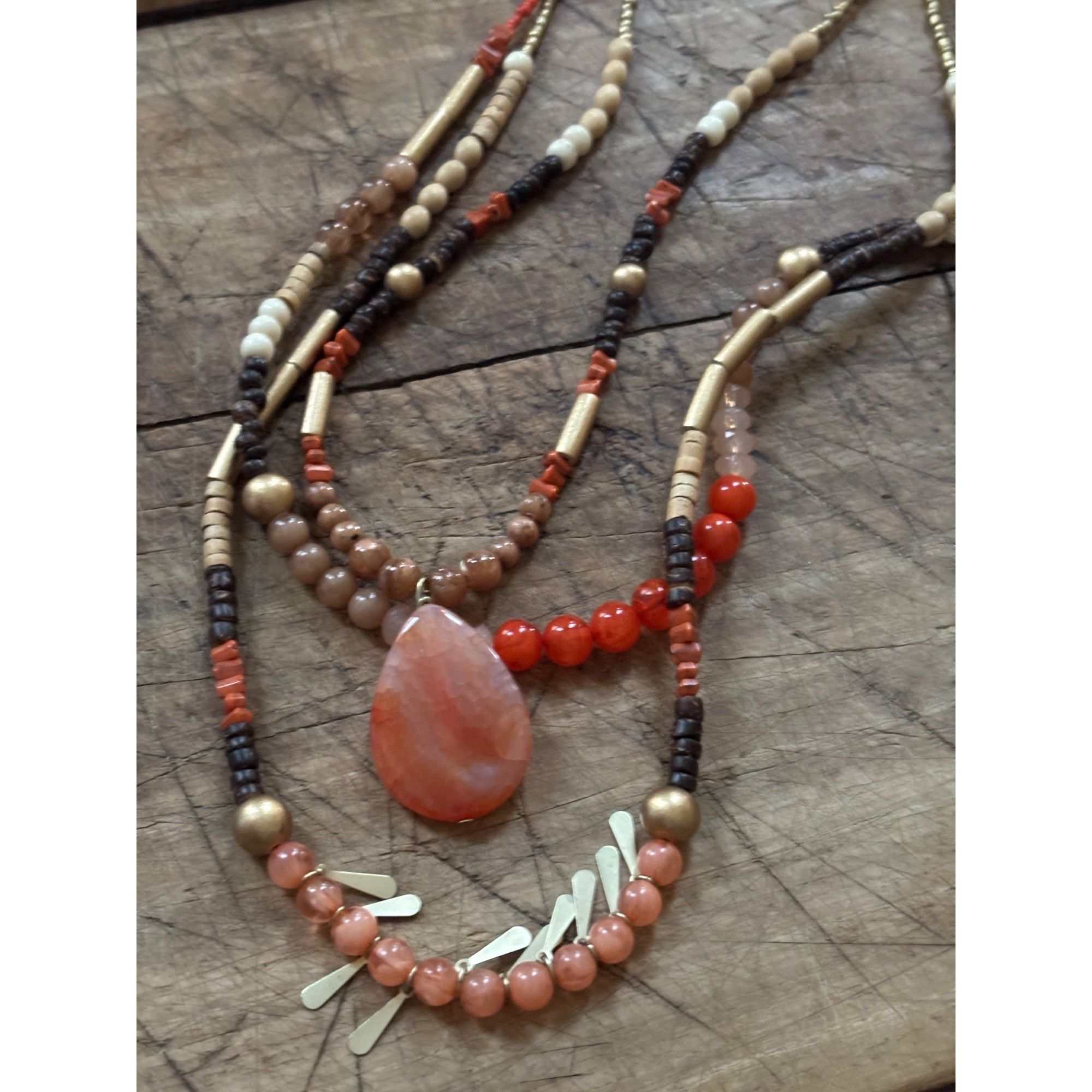Chicos Chicos Multi-Strand Beaded Necklace With Orange Pendant Size ONE SIZE - 7 Thumbnail
