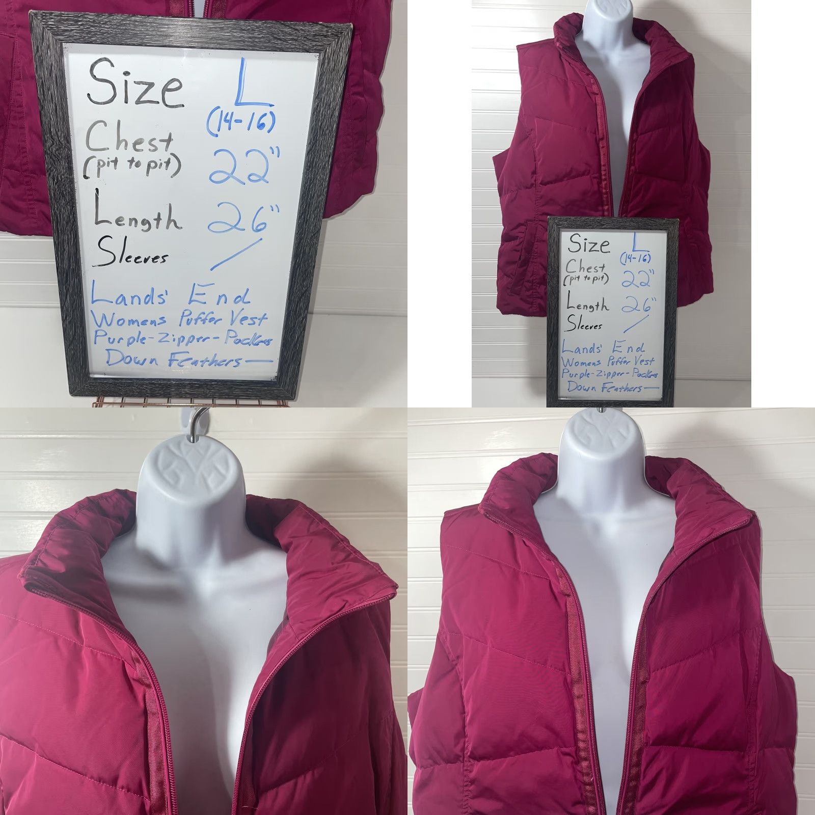 Lands' End Lands End Puffer Vest Women L Purple Zip Pockets High Neck Mid-Length Sleeveless Logo Size L / US 10 / IT 46 - 11 Thumbnail