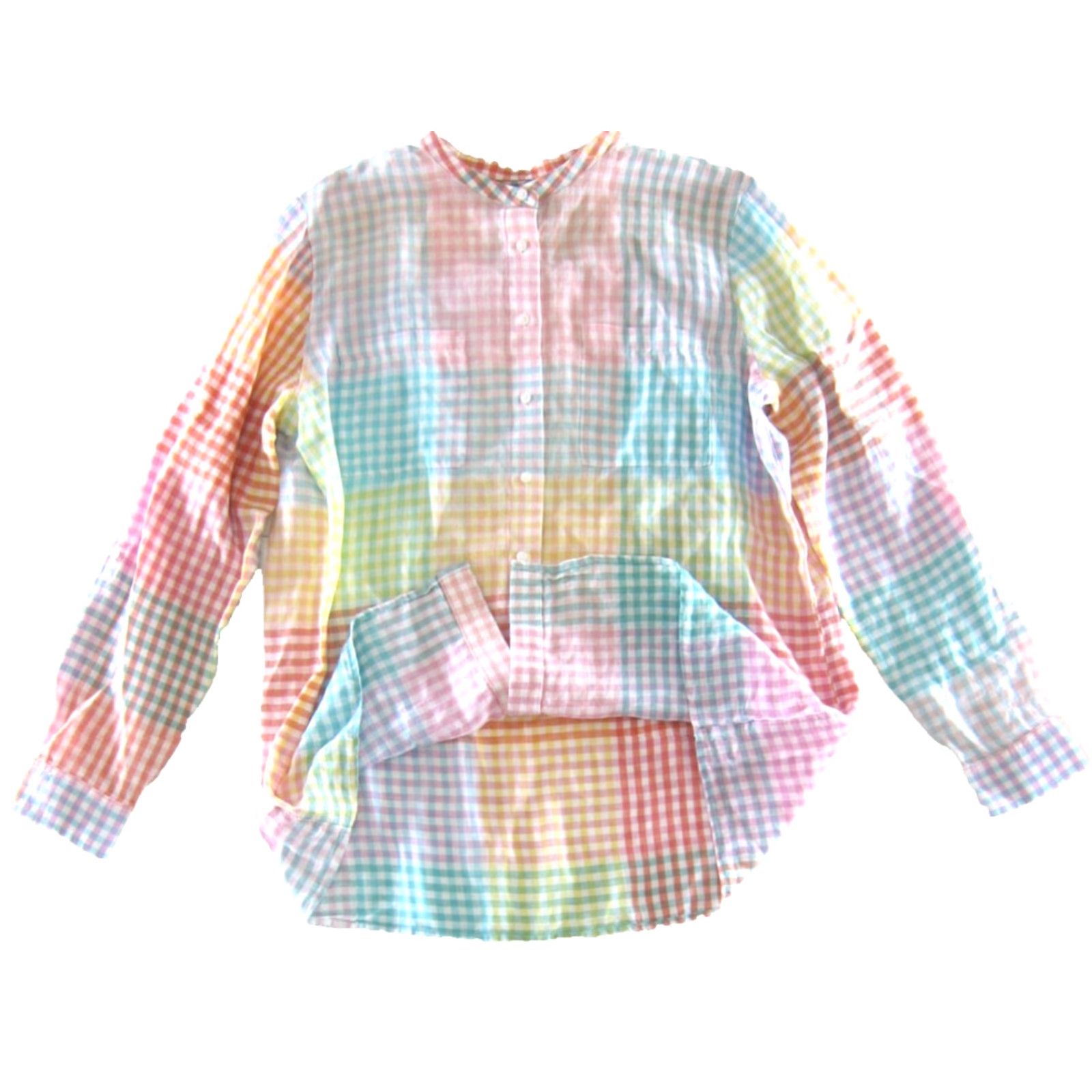 Lands' End Lands End 100% Linen Pink Green Yellow Plaid Pocket Button Long Sleeve Blouse XL Size XL / US 12-14 / IT 48-50 - 5 Thumbnail