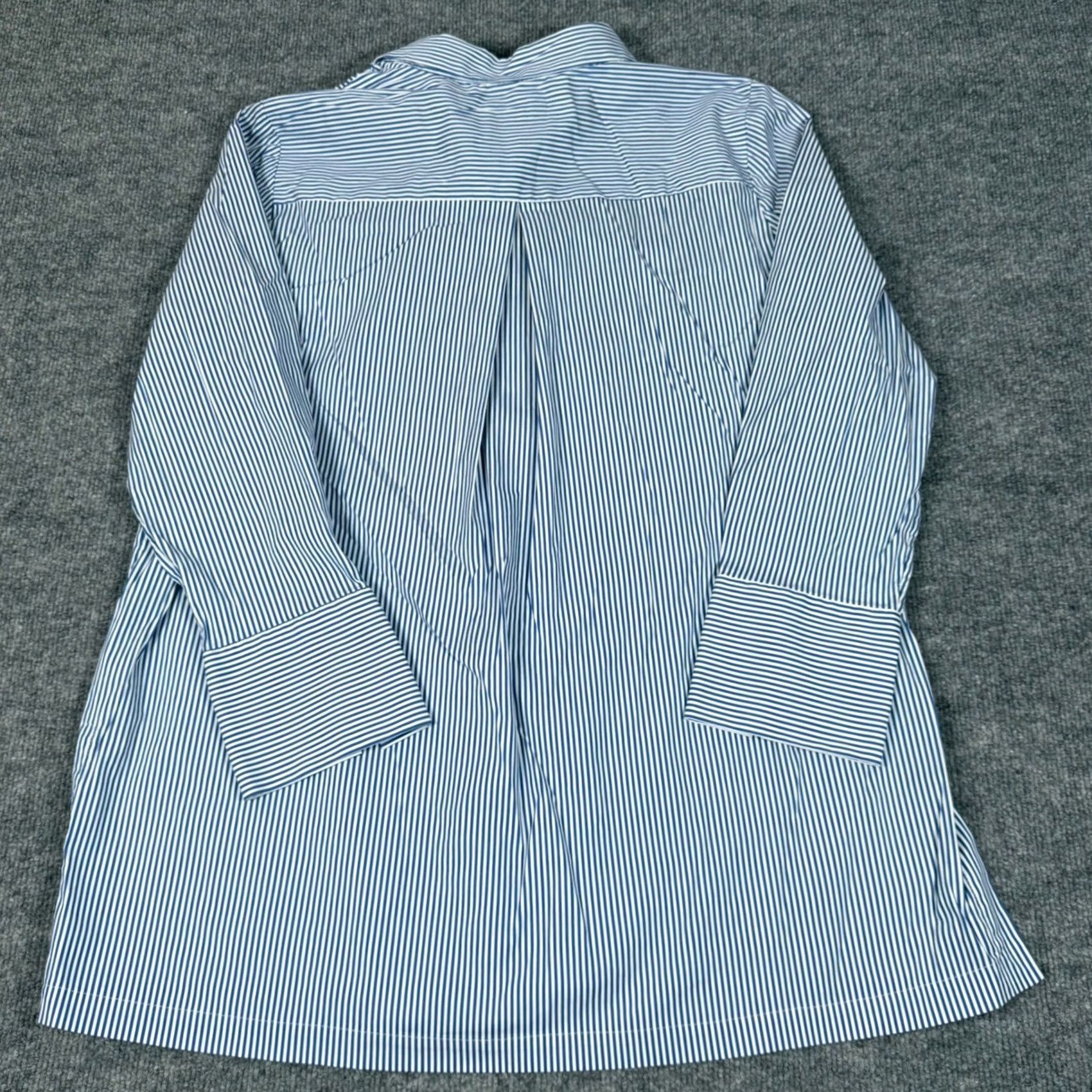 Vintage Chicos Tunic Button-Up Shirt Womens Blue Striped Ruffle Front Classic Office 16/18 XL XS? Size XS / US 0-2 / IT 36-38 - 3 Thumbnail