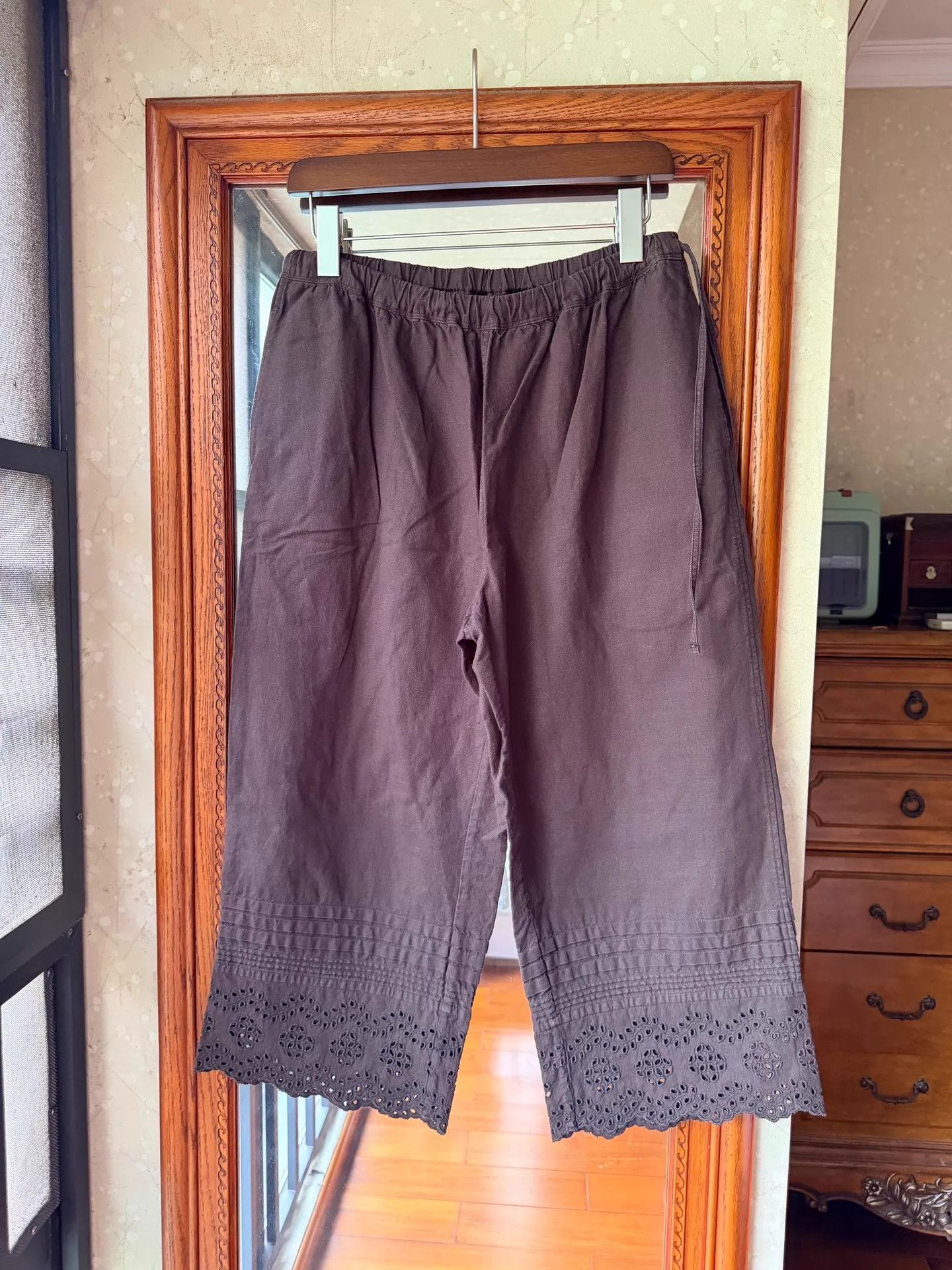 45rpm 45rpm coffee linen embroidered cutout wide-leg size 2 Size 26" / US 2 / IT 38 - 5 Thumbnail