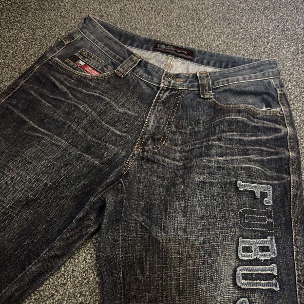 Hypebeast Special Raw Indigo Denim Baggy Flared Fubu Jeans Streetwear Size US 31 - 3 Thumbnail