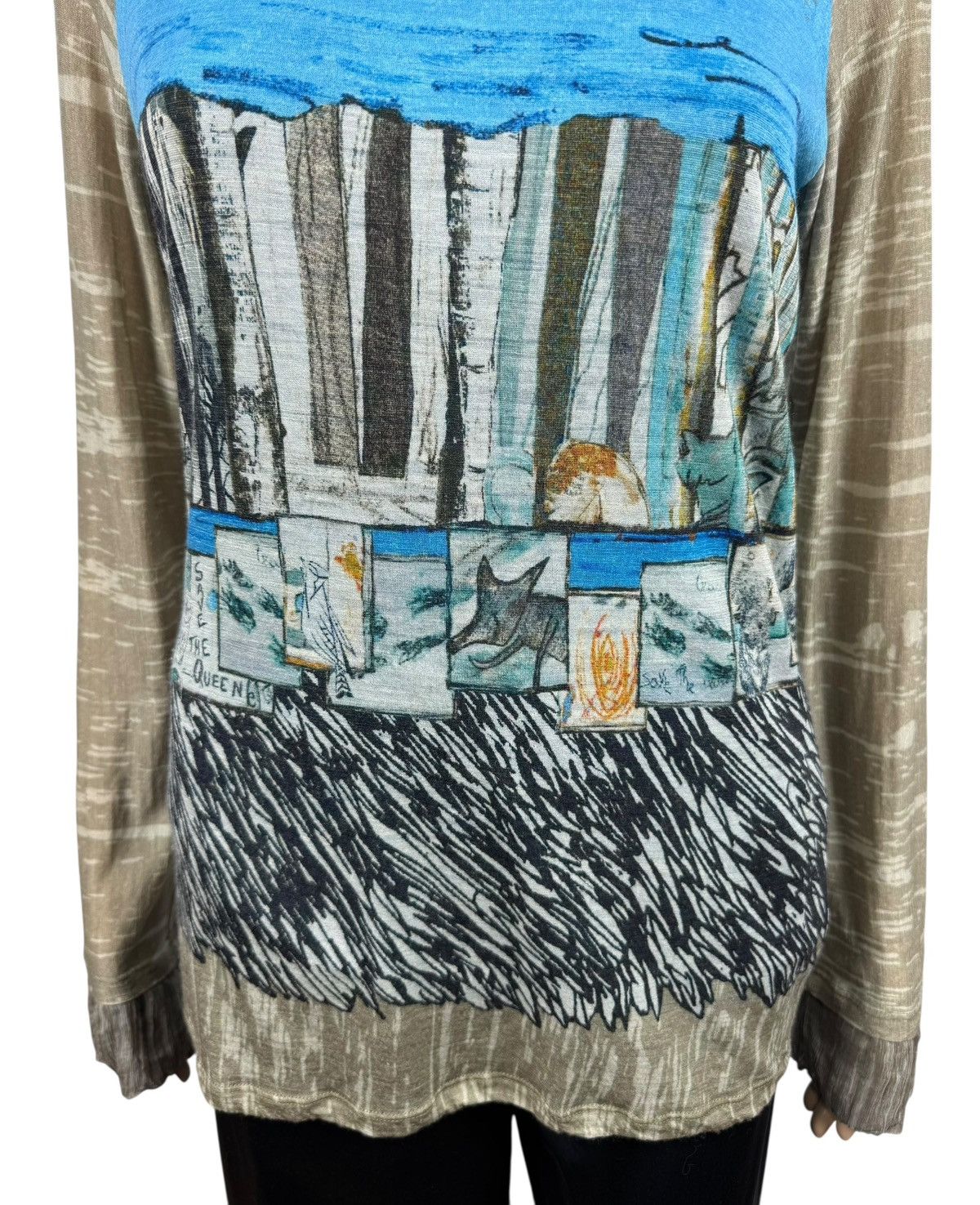 Other Save The Queen Printed Longsleeve Wool Fringed Silk size L Size L / US 10 / IT 46 - 4 Thumbnail