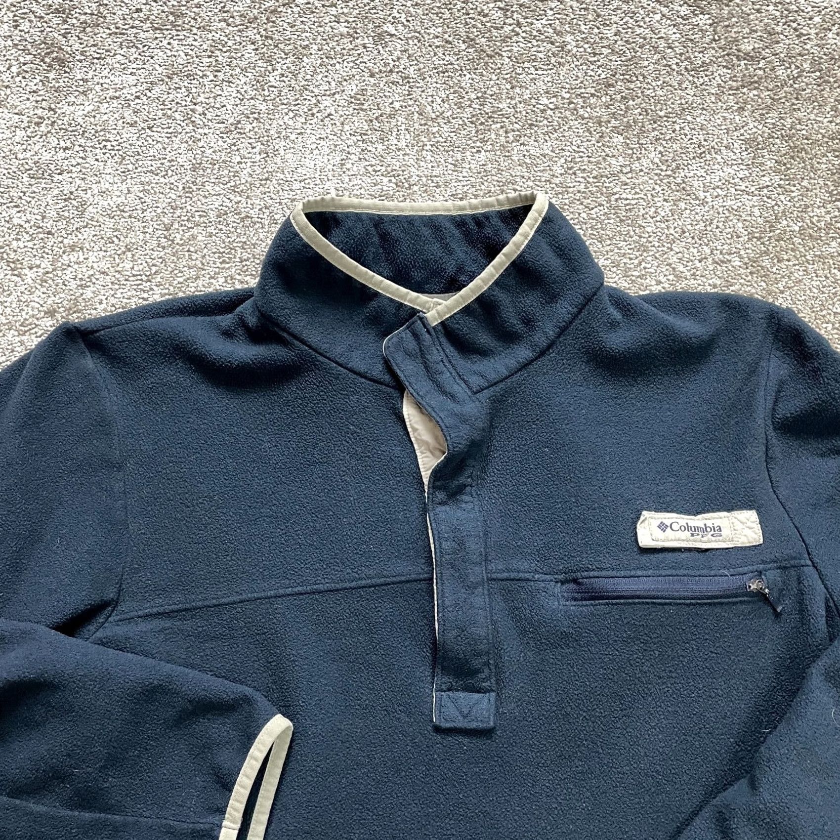 Vintage Columbia Active Jacket Mens M 1/4 Zip Pockets Navy Blue Fleece Logo PFG Hiking Regular Jacket Size US M / EU 48-50 / 2 - 2 Thumbnail