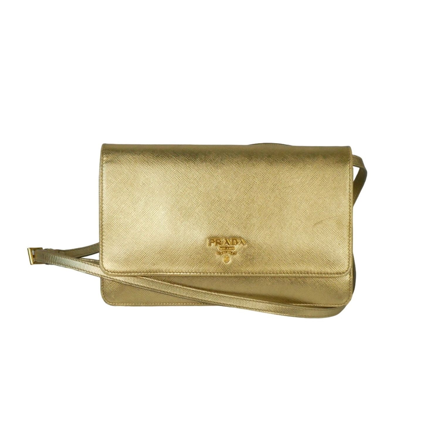 Prada Metallic Gold Shine Leather Crossbody Bag Size ONE SIZE - 1 Thumbnail