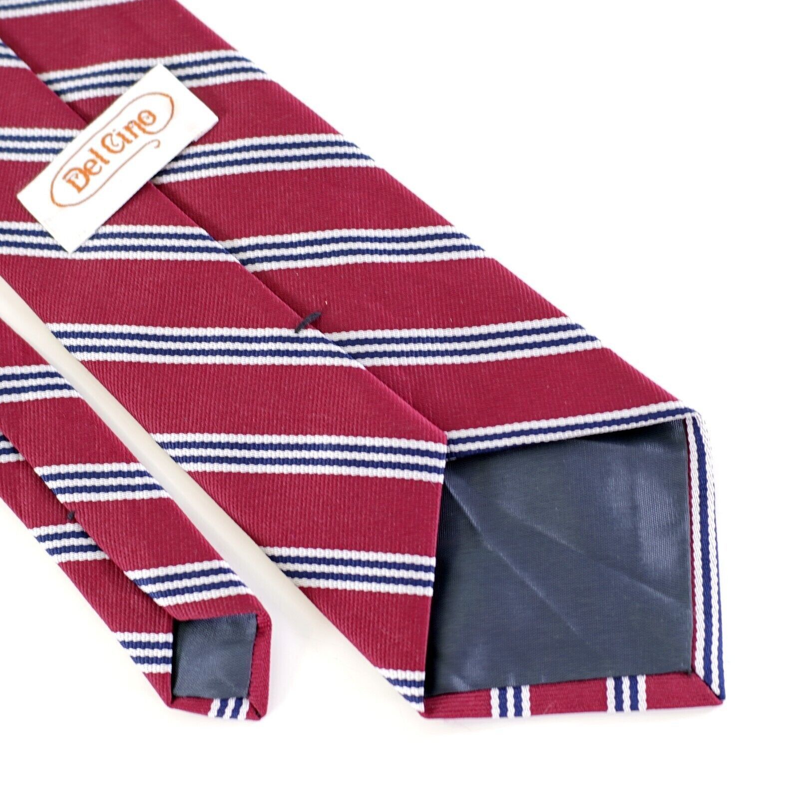 Designer Del Cino Blue Red Woven Striped Silk Tie Size ONE SIZE - 4 Thumbnail