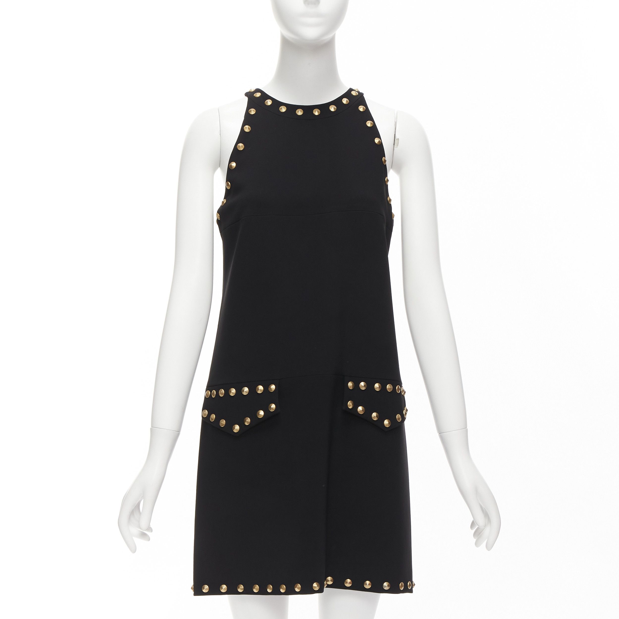 Moschino MOSCHINO black gold studded pocket flaps sleeveless dress IT40 S Size S / US 4 / IT 40 - 1 Thumbnail