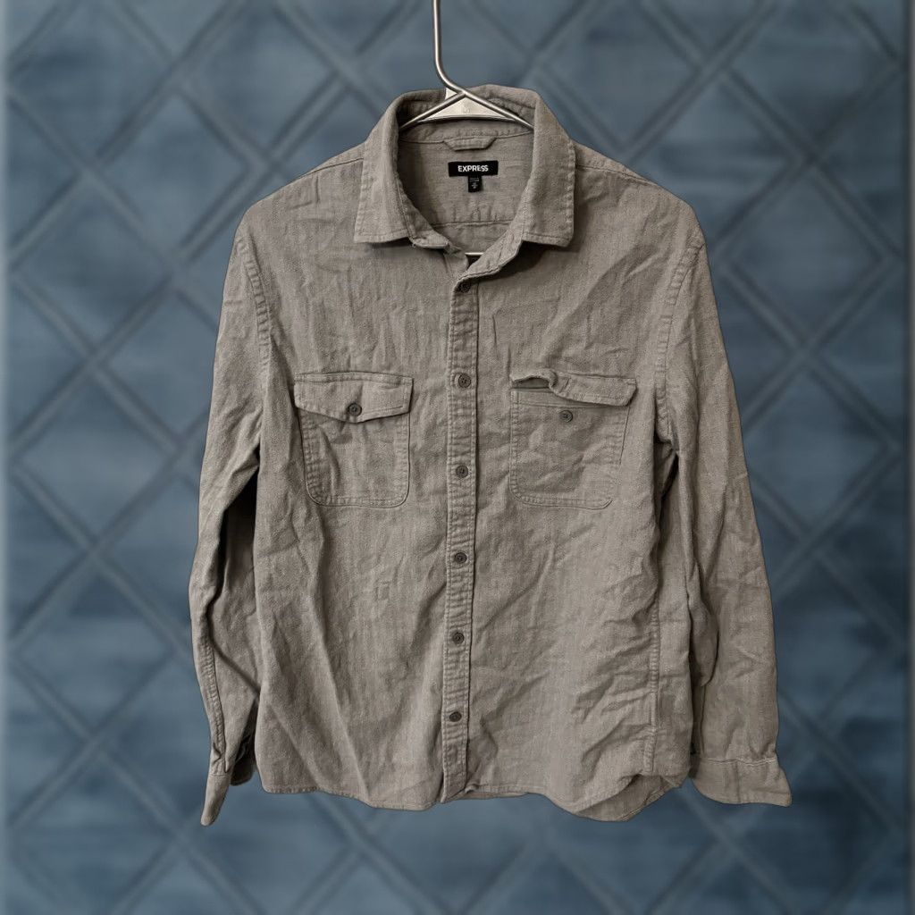 Express Express Button Down Shirt Men’s M Long Sleeve Cotton Solid Gray Slim Soft Wash Size US M / EU 48-50 / 2 - 1 Thumbnail