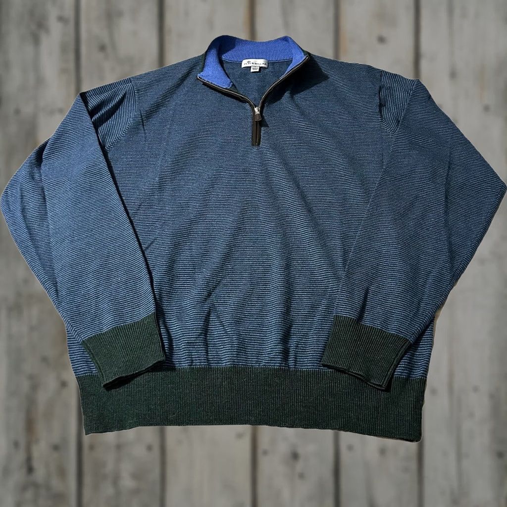 Peter Millar Peter Millar Sweater Mens L Wool Quarter Zip Striped Merino Blue Size US L / EU 52-54 / 3 - 1 Thumbnail