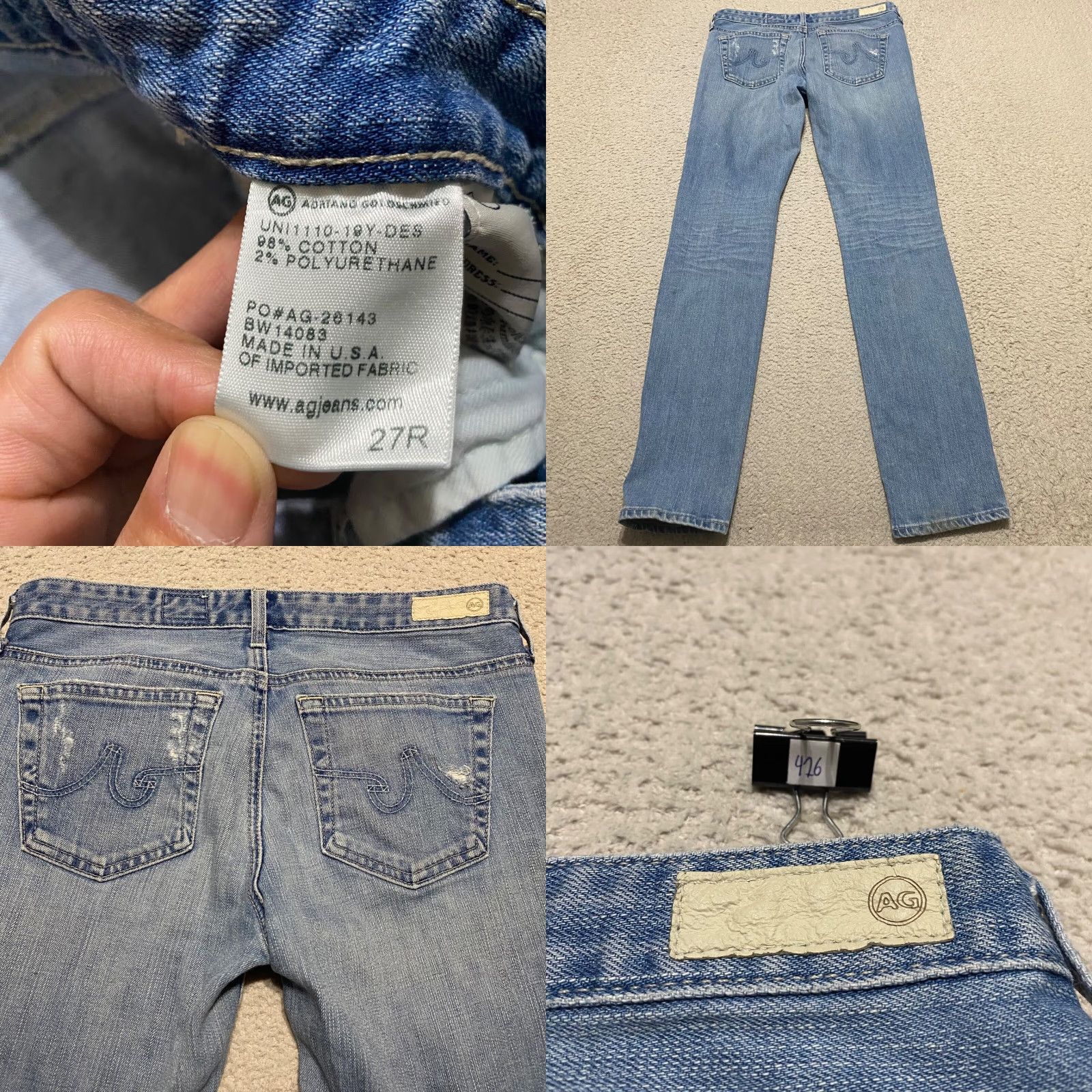 Denime AG Adriano Goldschmied Jeans Womens 27 Blue Denim Cigarette Skinny Distressed Jeans Size 27" / US 4 / IT 40 - 8 Thumbnail