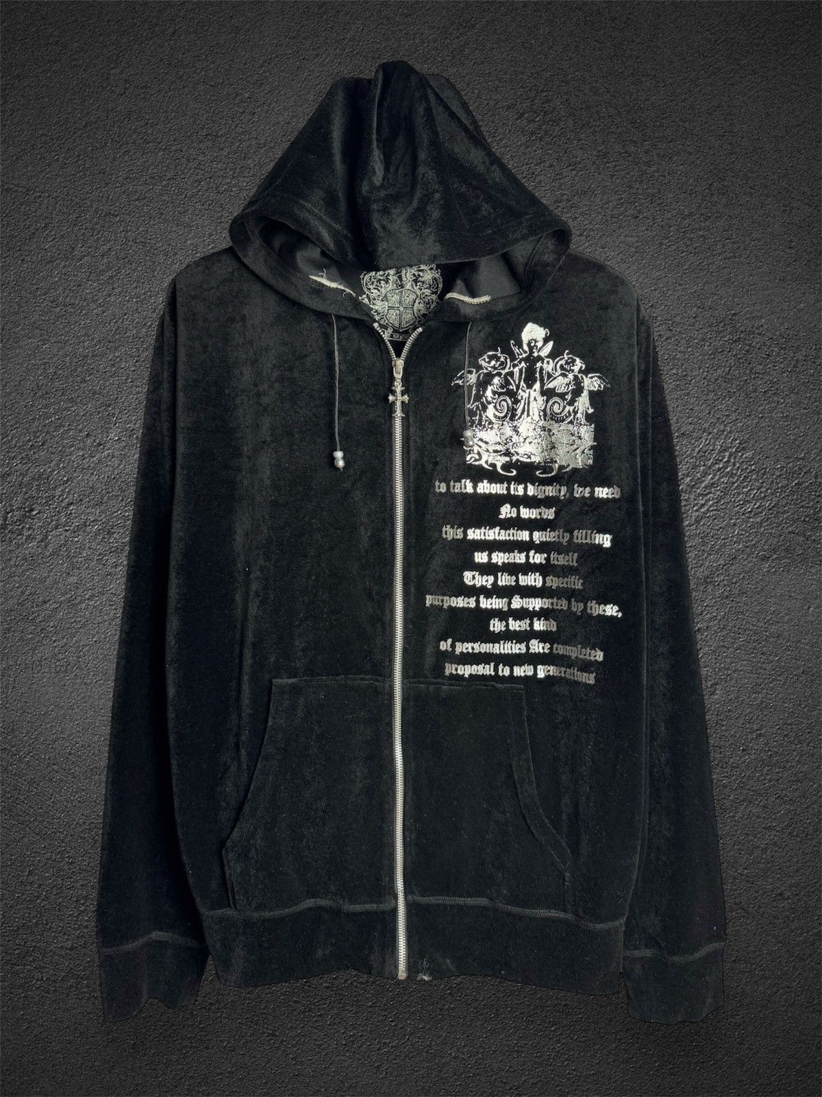 If Six Was Nine × Japanese Brand × Le Grande Bleu (L.G.B.) Japanese Velvet Black Hoodie Poem Ifsix Lgb Styled Size US L / EU 52-54 / 3 - 2 Thumbnail