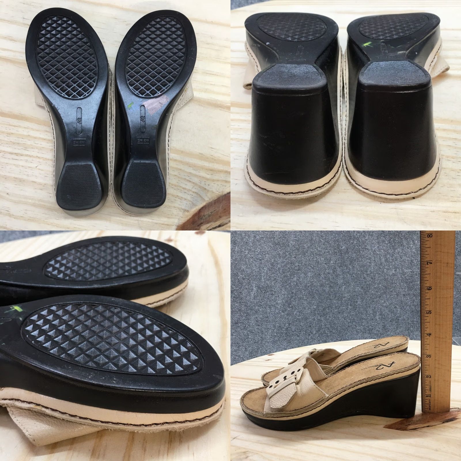 Vintage Aerosoles A2 Sandals Women’s 6 M Leather Beige Wedge Slides Casual Size US 6 / IT 36 - 8 Thumbnail