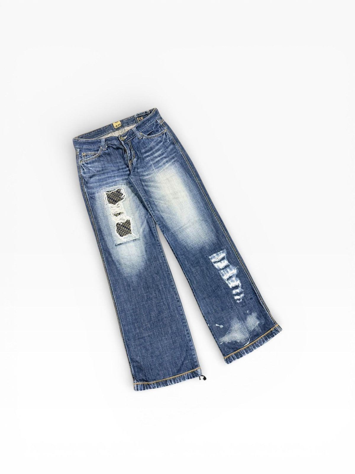 Le Grande Bleu (L.G.B.) LB-03 Flare Patchwork Drawsting Denim Pants Size US 31 - 5 Thumbnail